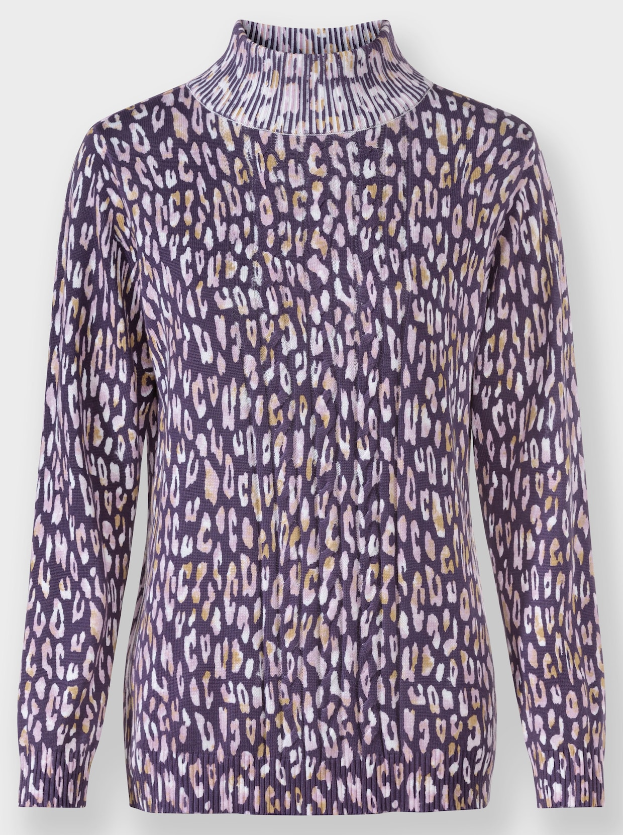 Stehkragenpullover - feige-mauve-bedruckt
