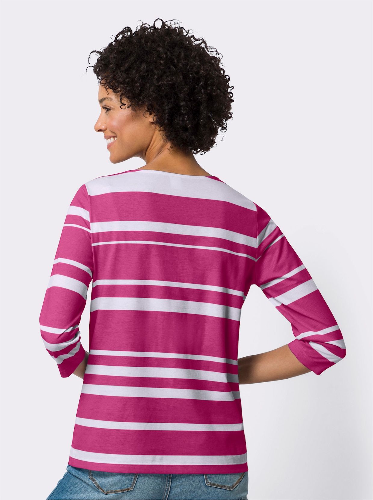 3/4-Arm-Shirt - fuchsia-weiss-geringelt