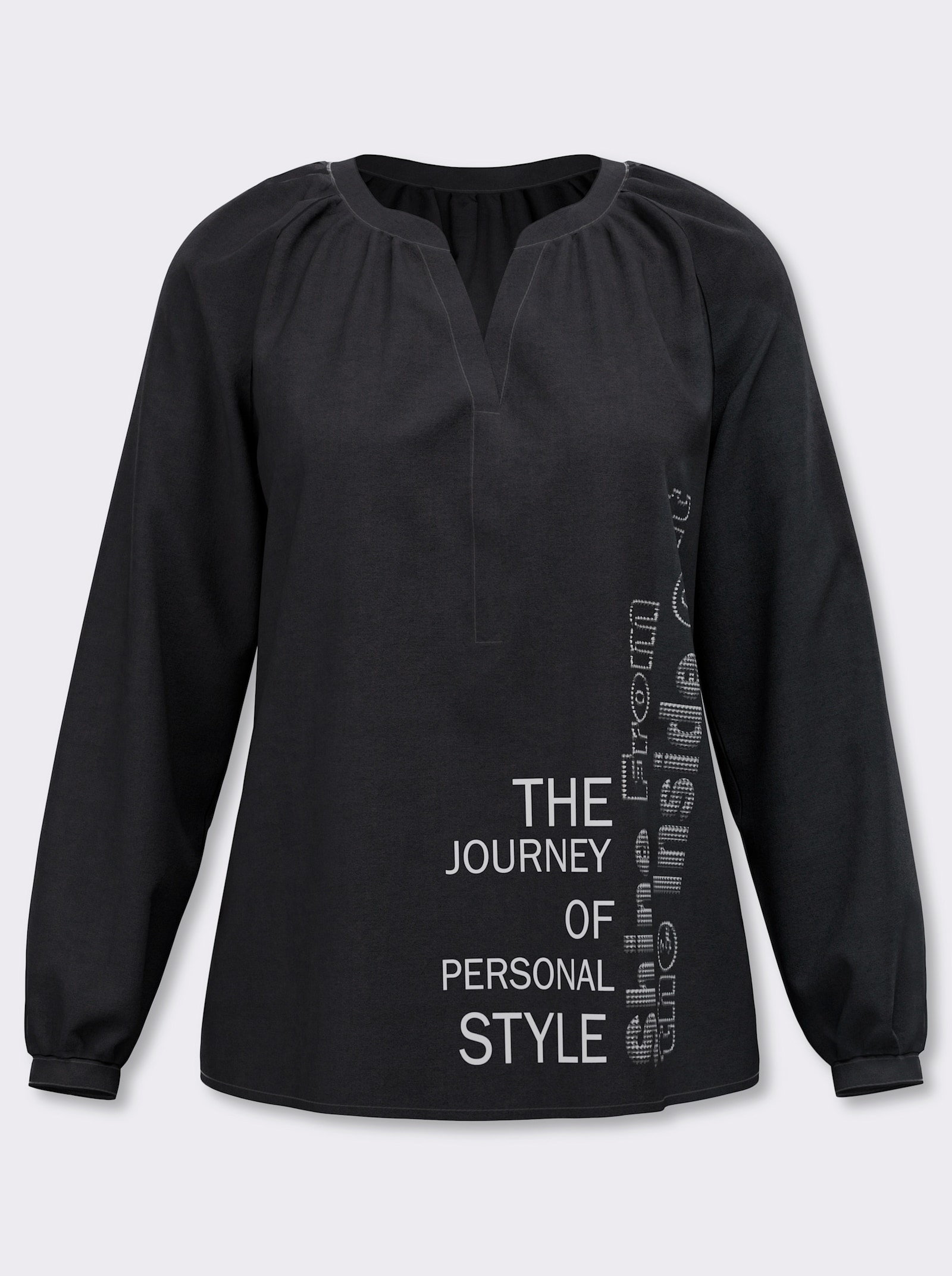 heine Schlupfbluse mit Schriftzug - schwarz-ecru