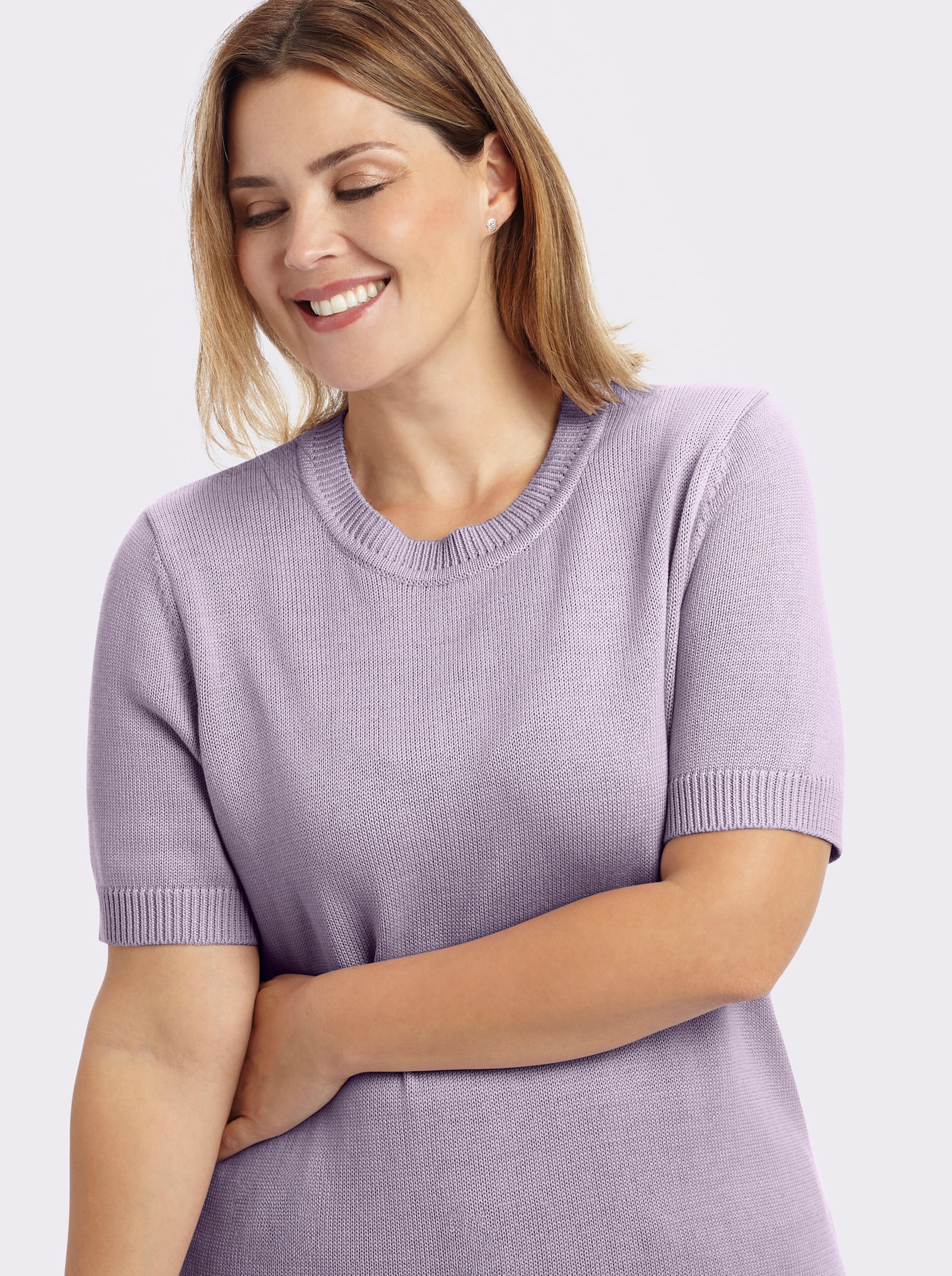 Kurzarmpullover mit Rippabschlüssen - flieder