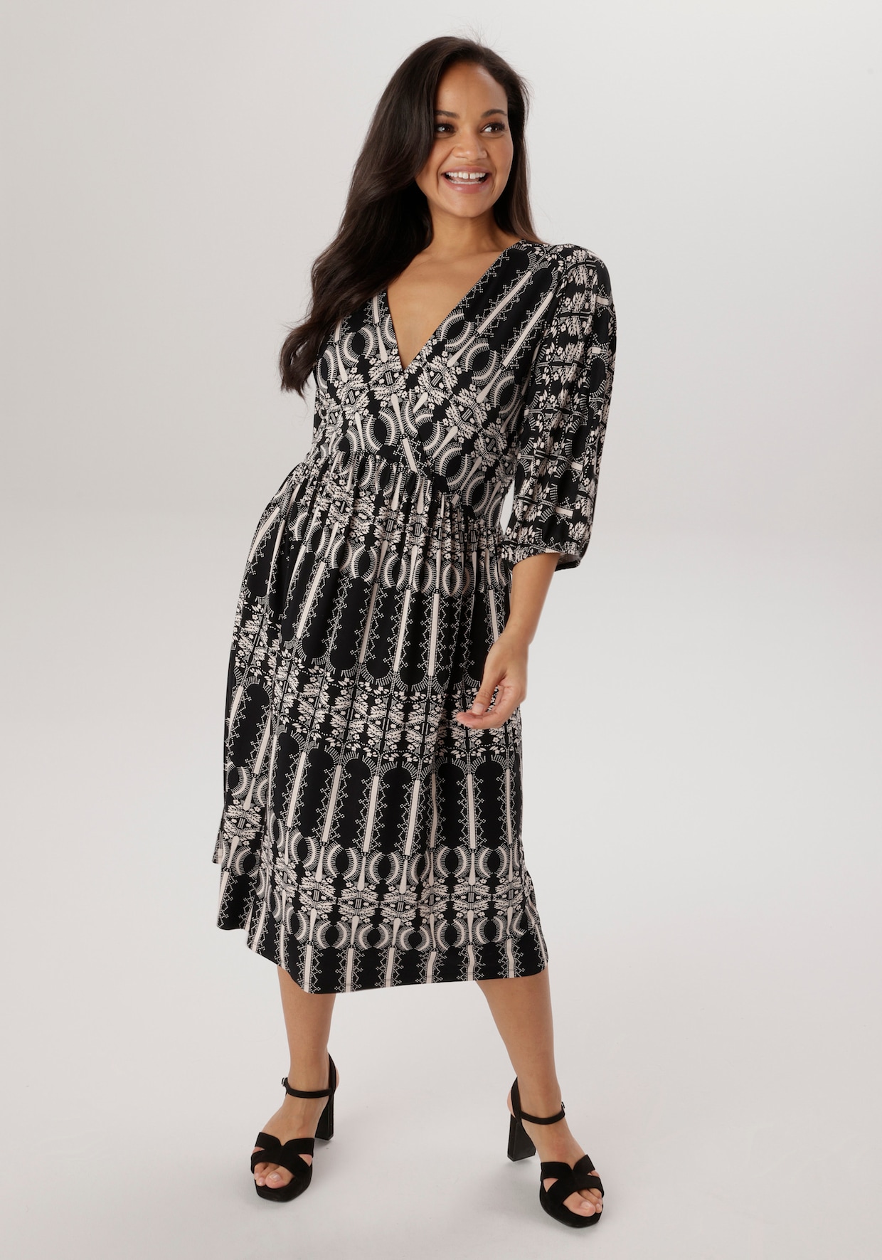 Aniston PLUS Jerseykleid - schwarz-weiß