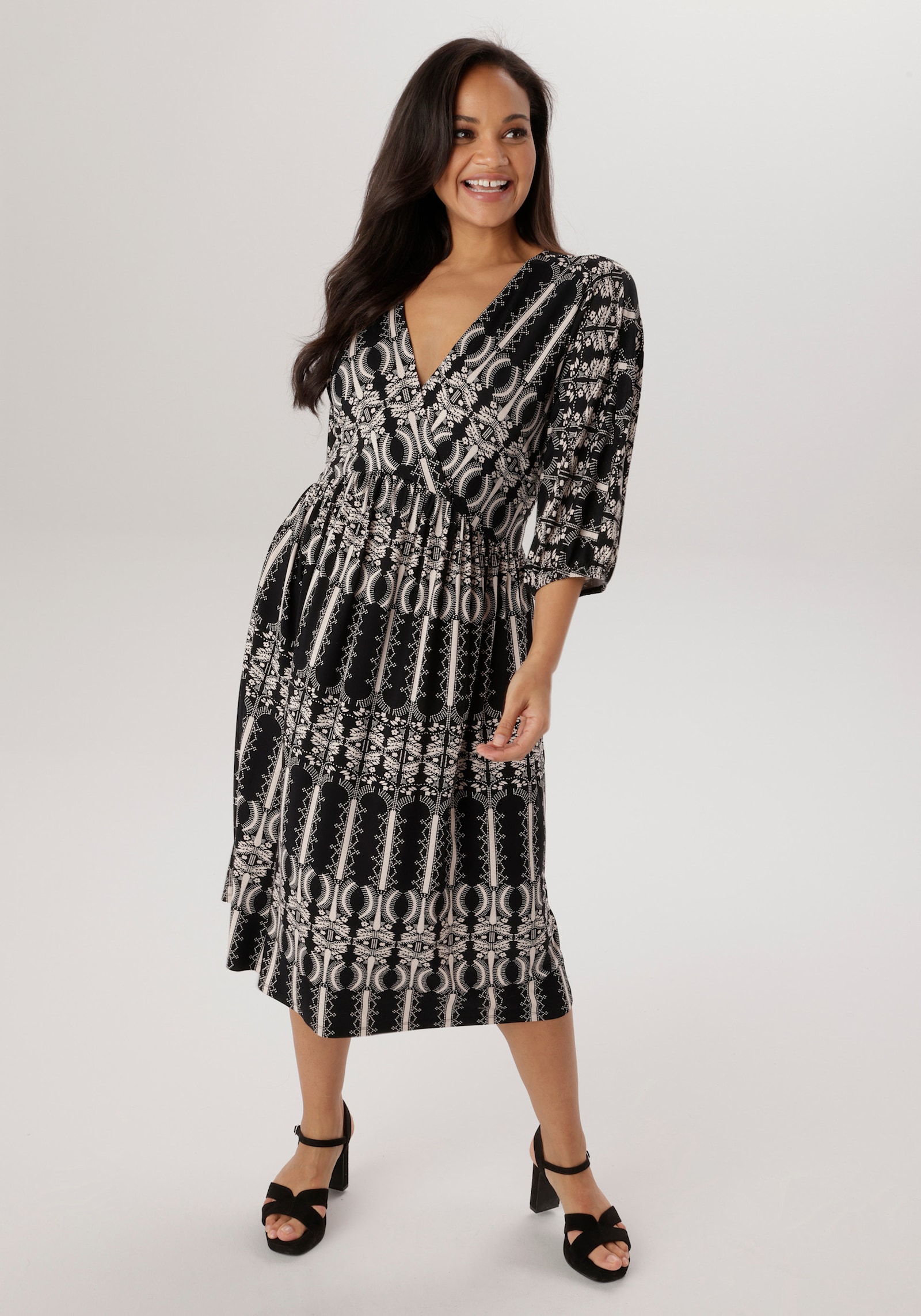 Aniston PLUS Jerseykleid - schwarz-weiß