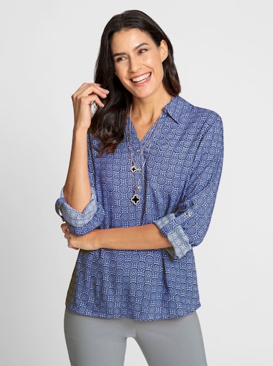 Bluse - royalblau-marine-bedruckt