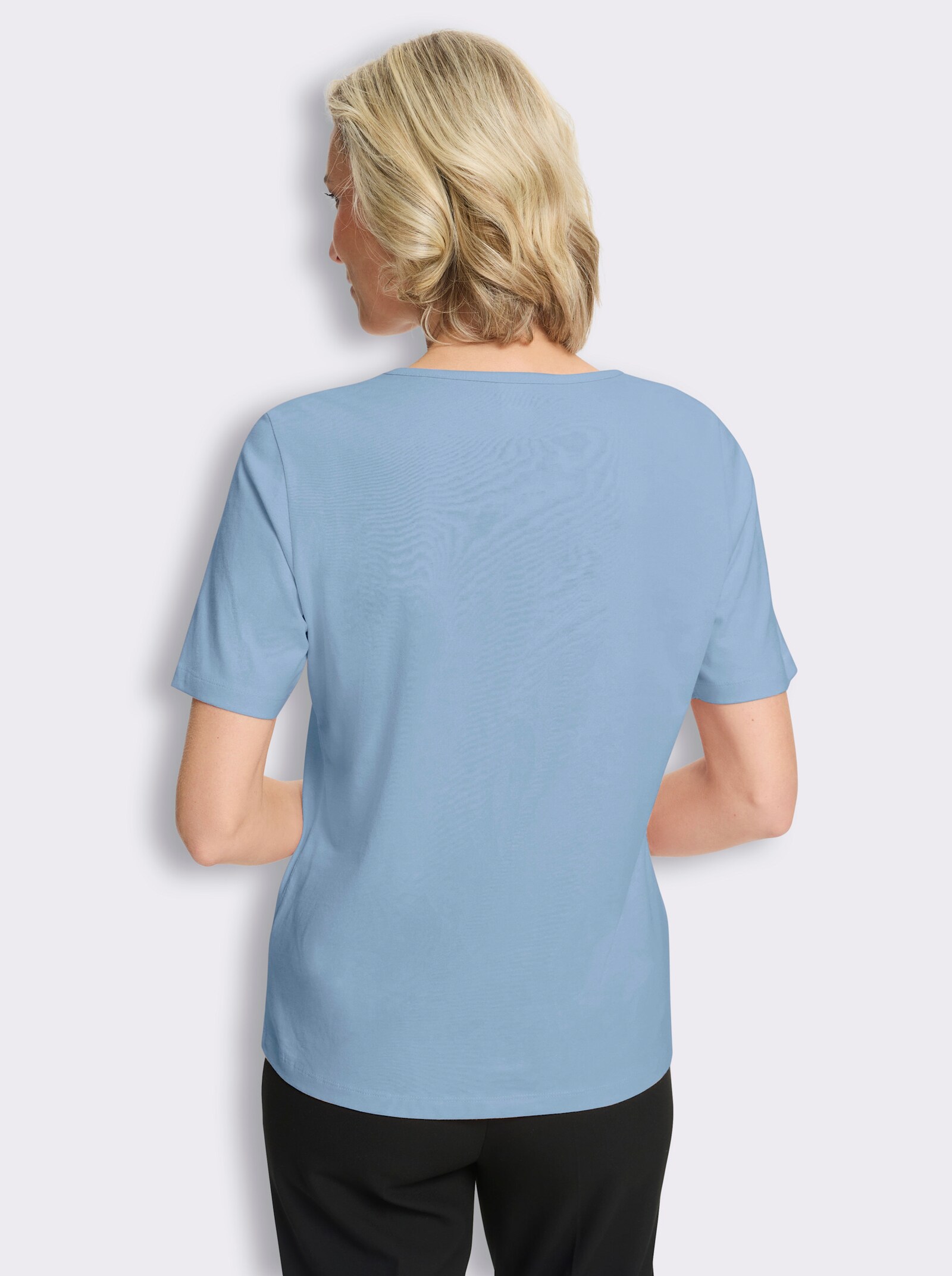 Shirt met korte mouwen en steentjesversiering - ijsblauw
