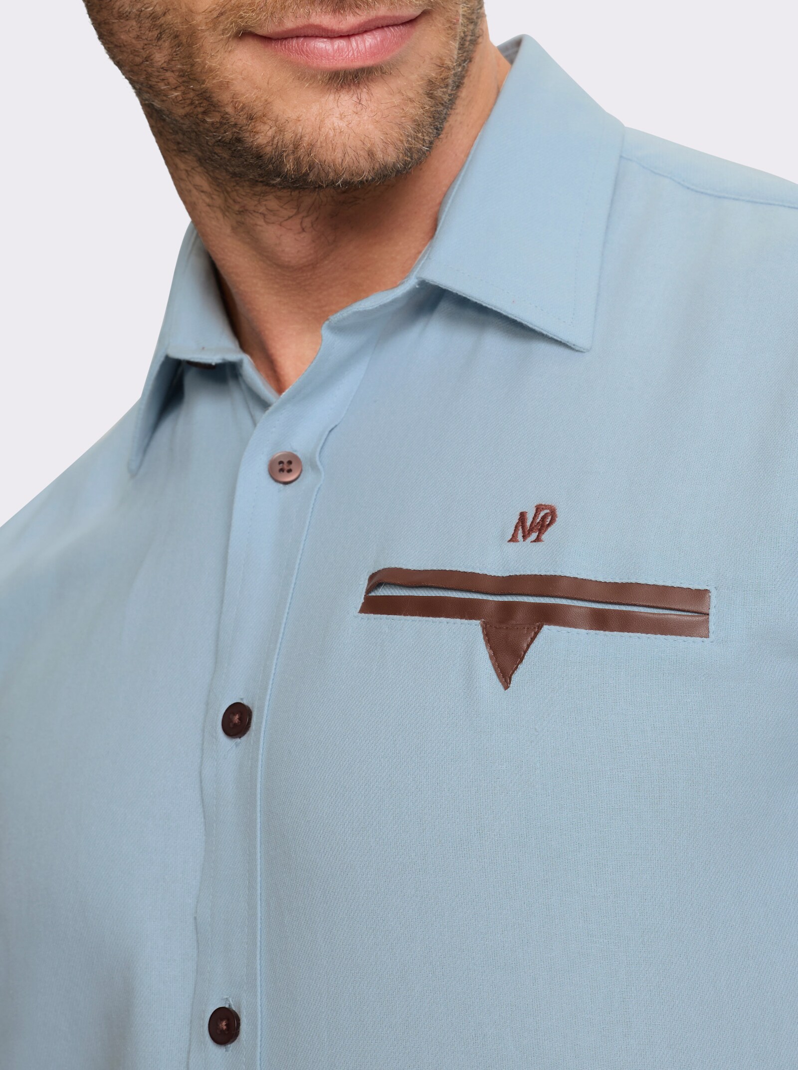 Marco Donati Kurzarmhemd mit Lederimitat-Details - hellblau