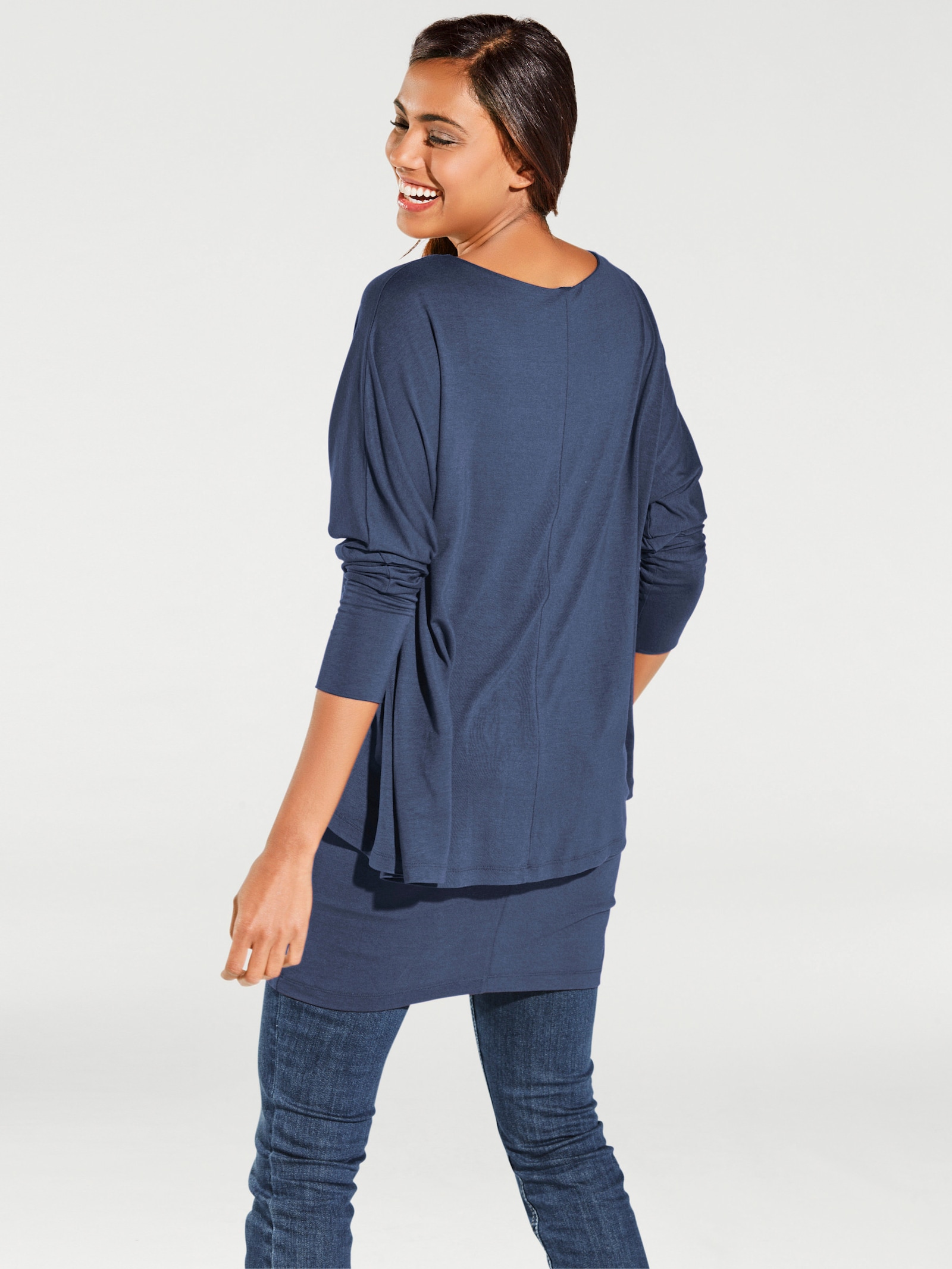 heine Rundhalsshirt mit Fledermaus-Ärmeln - jeansblau