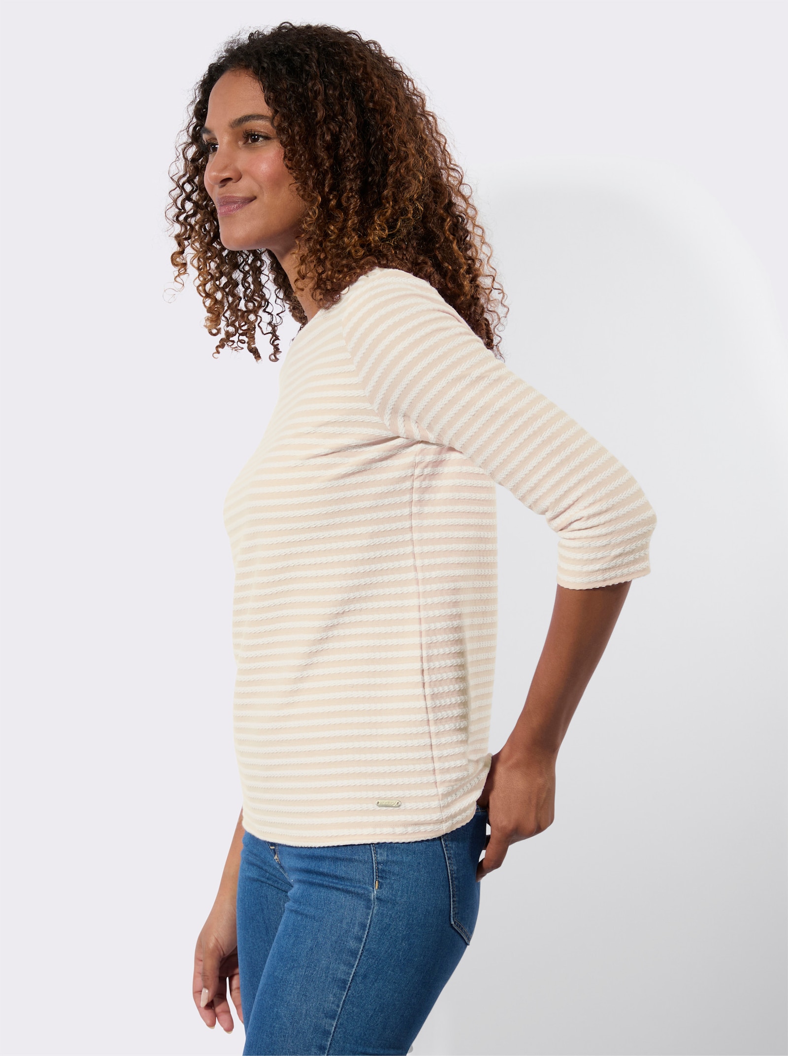 Pruh. tričko s lodičk. výstrihom - Slonovinovo-biele pruhy