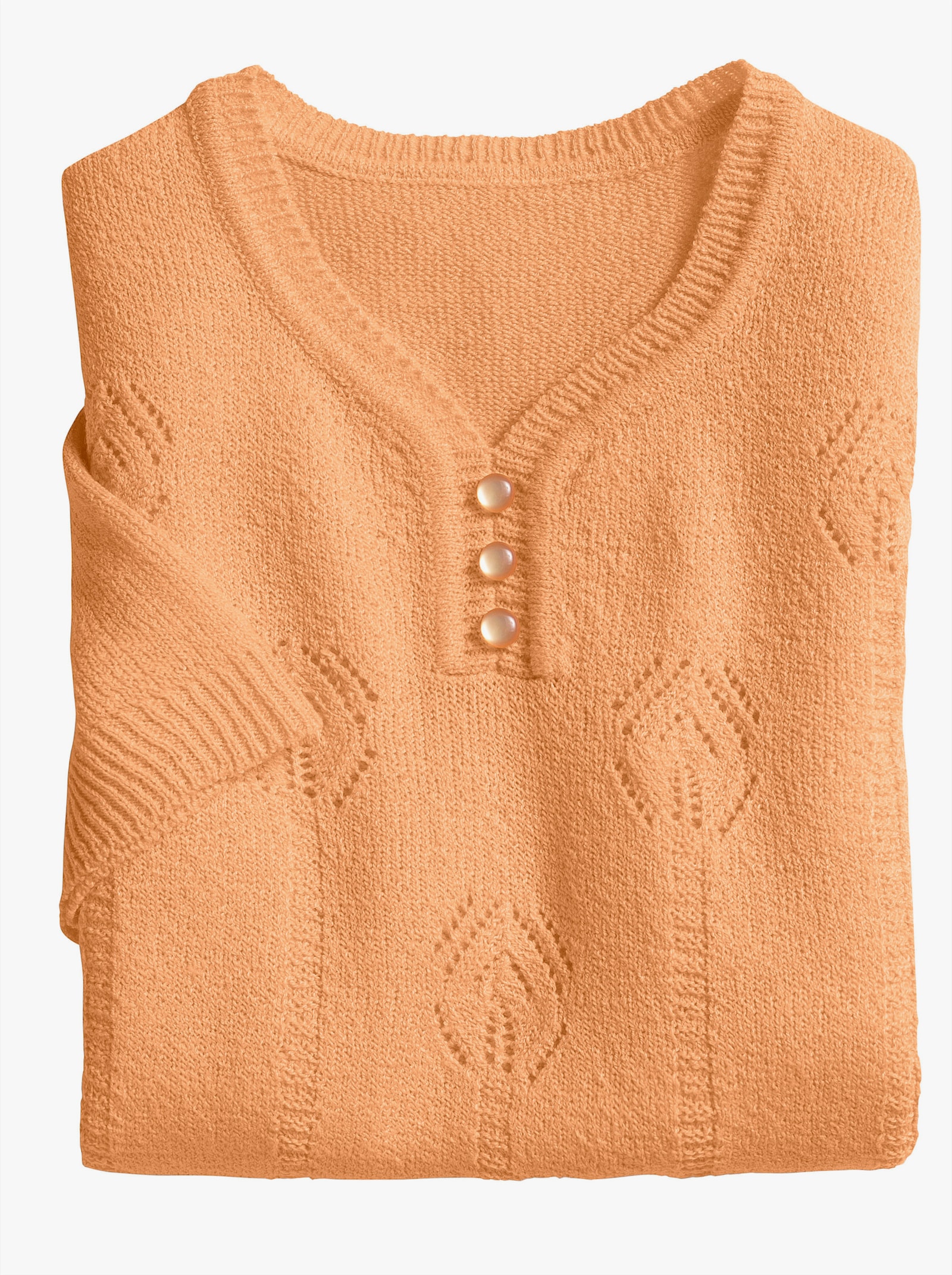 V-Ausschnitt-Pullover mit Ajour-Strickmuster - apricot