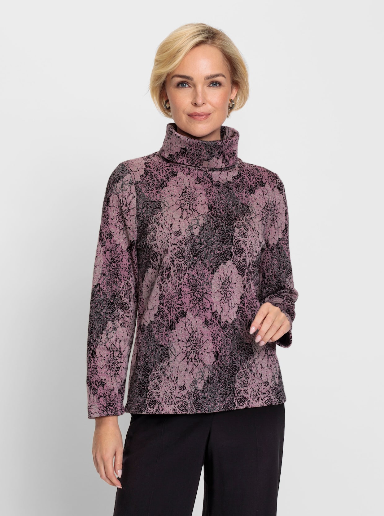 Pullover van jacquard - roze/grijs gedessineerd