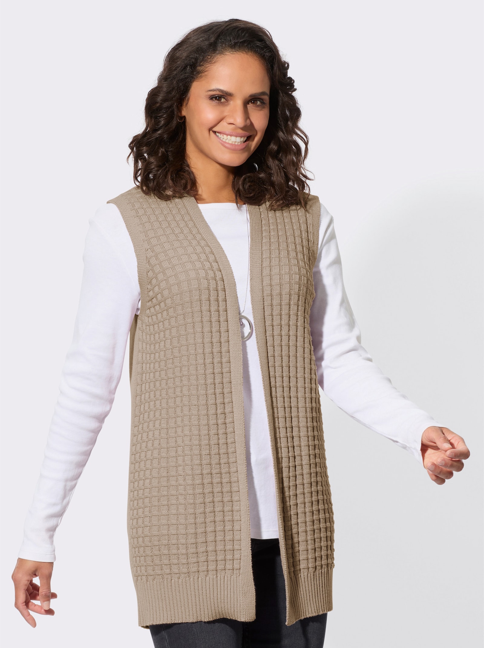 Strickweste mit glatt gearbeitetem Rücken - beige