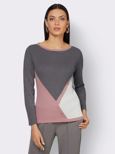 Langarm-Pullover mit Glanzgarn-Akzenten - anthrazit-hortensie