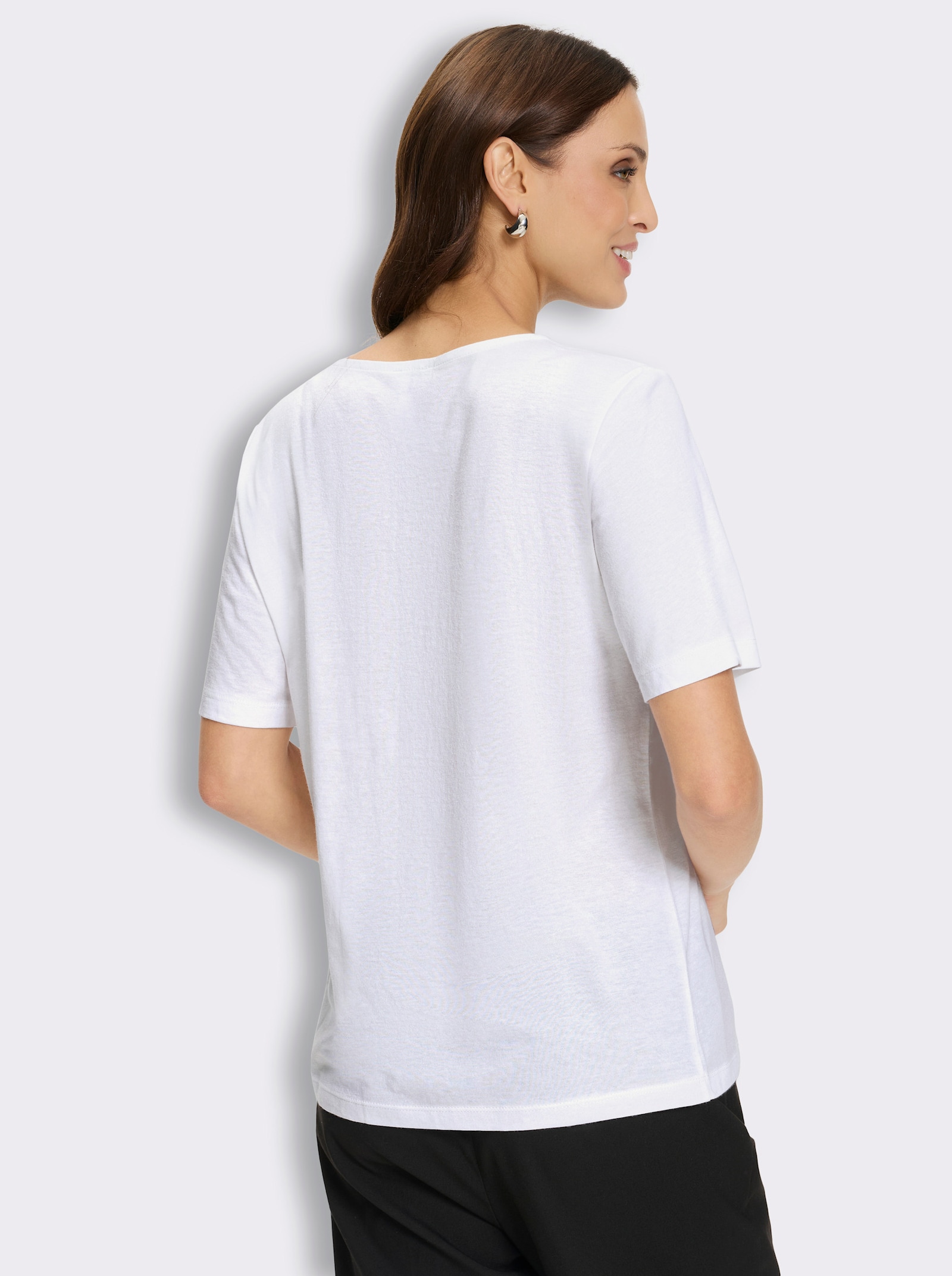 Kurzarmshirt im Modal-Mix - ecru-koralle-bedruckt