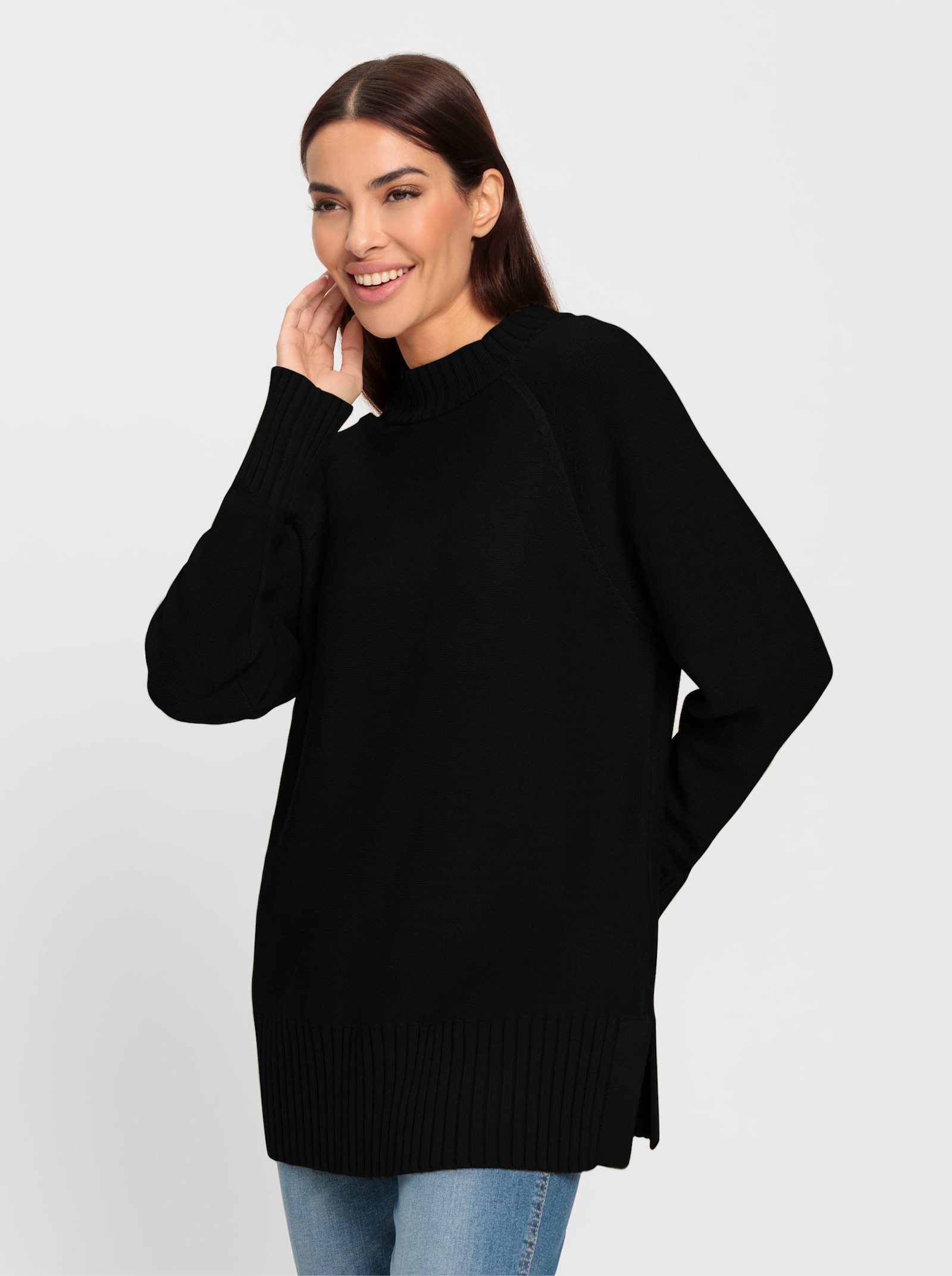 heine Strickpullover mit Zierknopfleiste im Rücken - schwarz