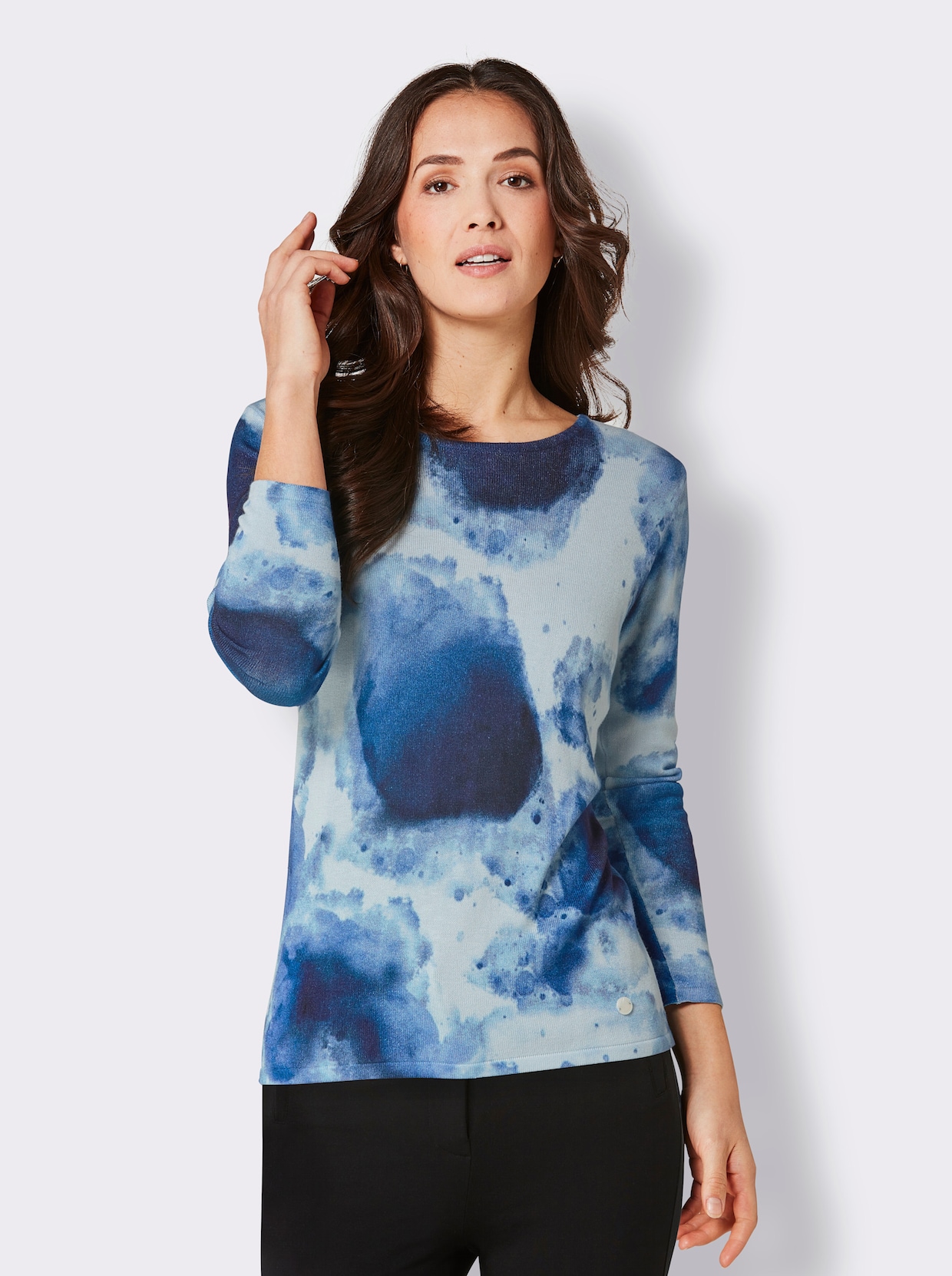 CREATION L PREMIUM Lyocell-Merino-Pullover - hellblau-marine-bedruckt