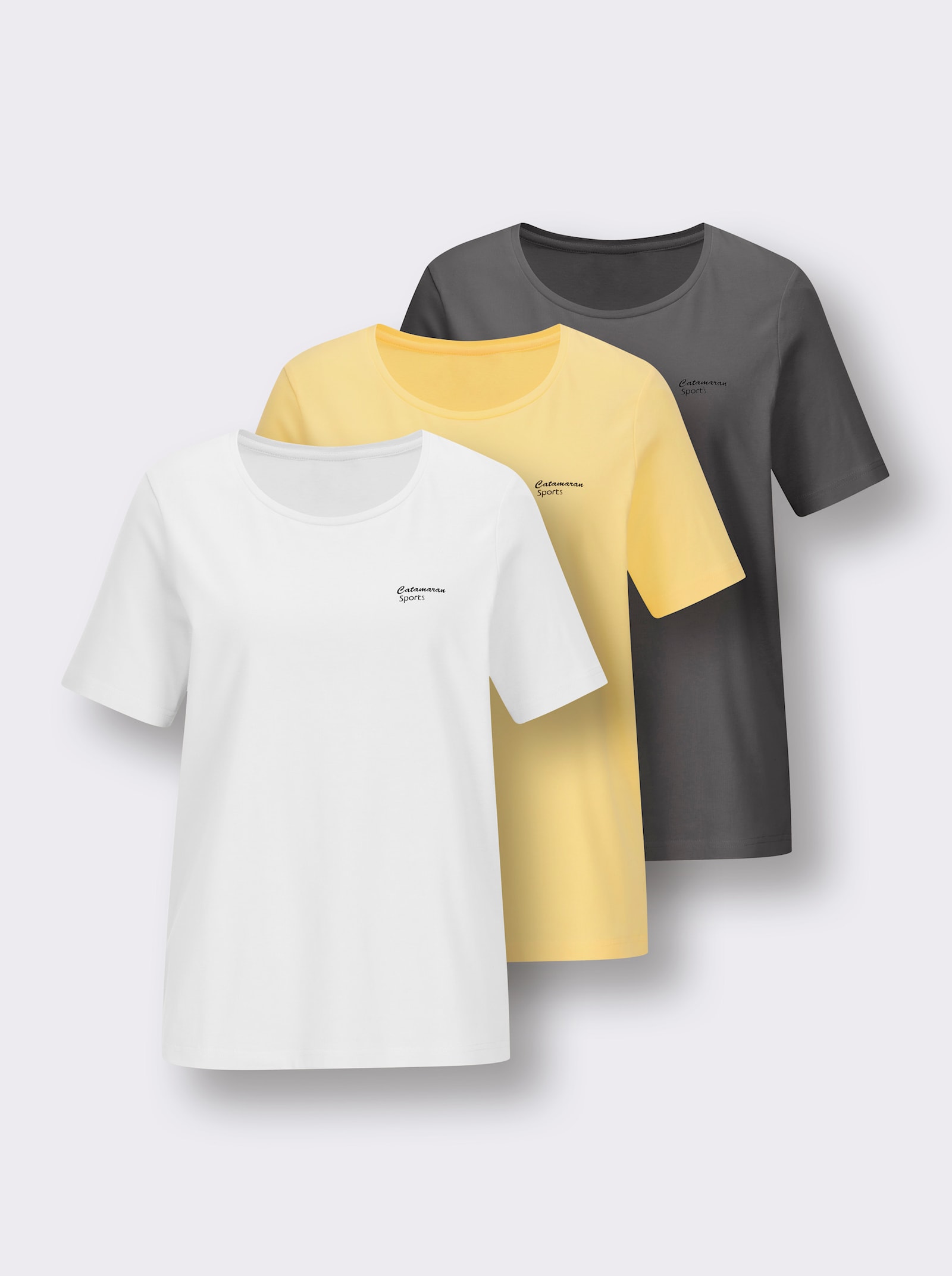 Catamaran Sports Freizeitshirt im Dreierpack - zitrone + weiß + anthrazit