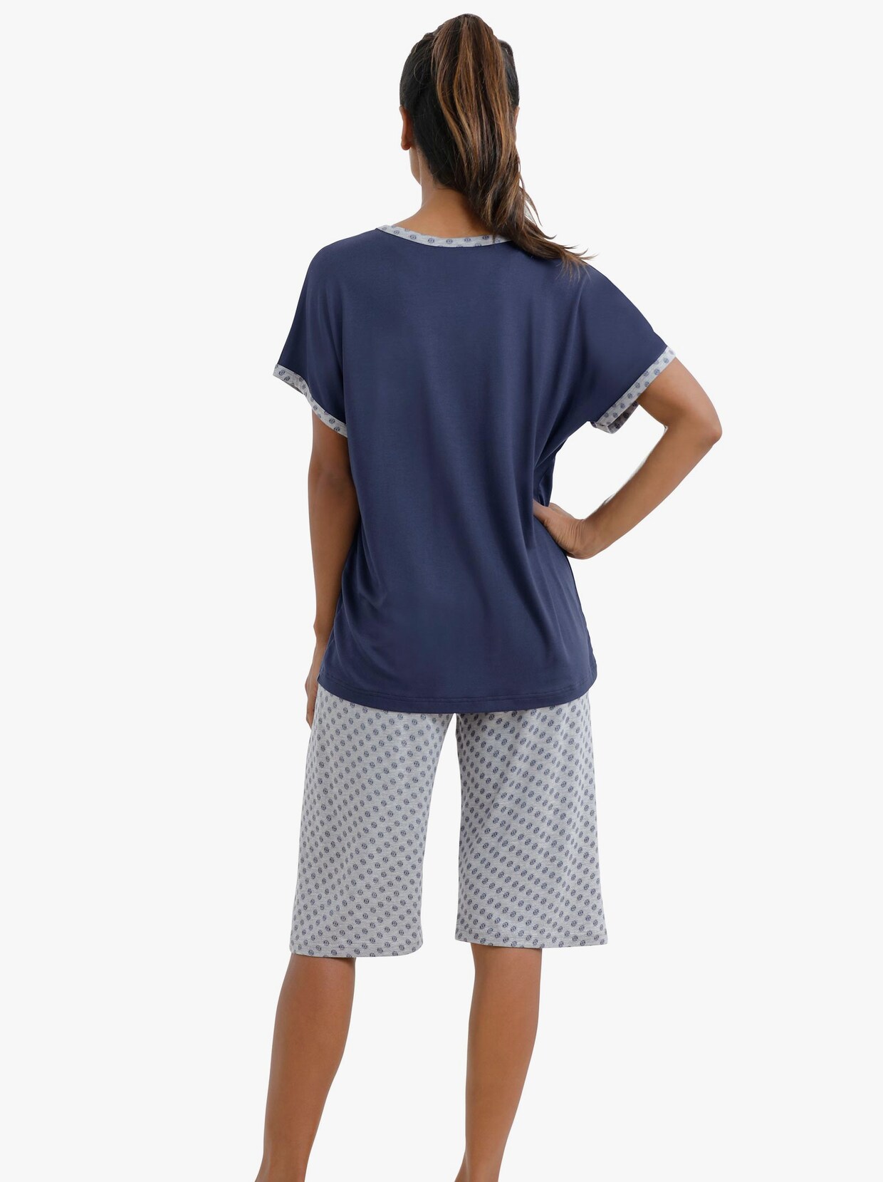wäschepur Krátke pyžamo - melírovaná námornícka modrá a sivá