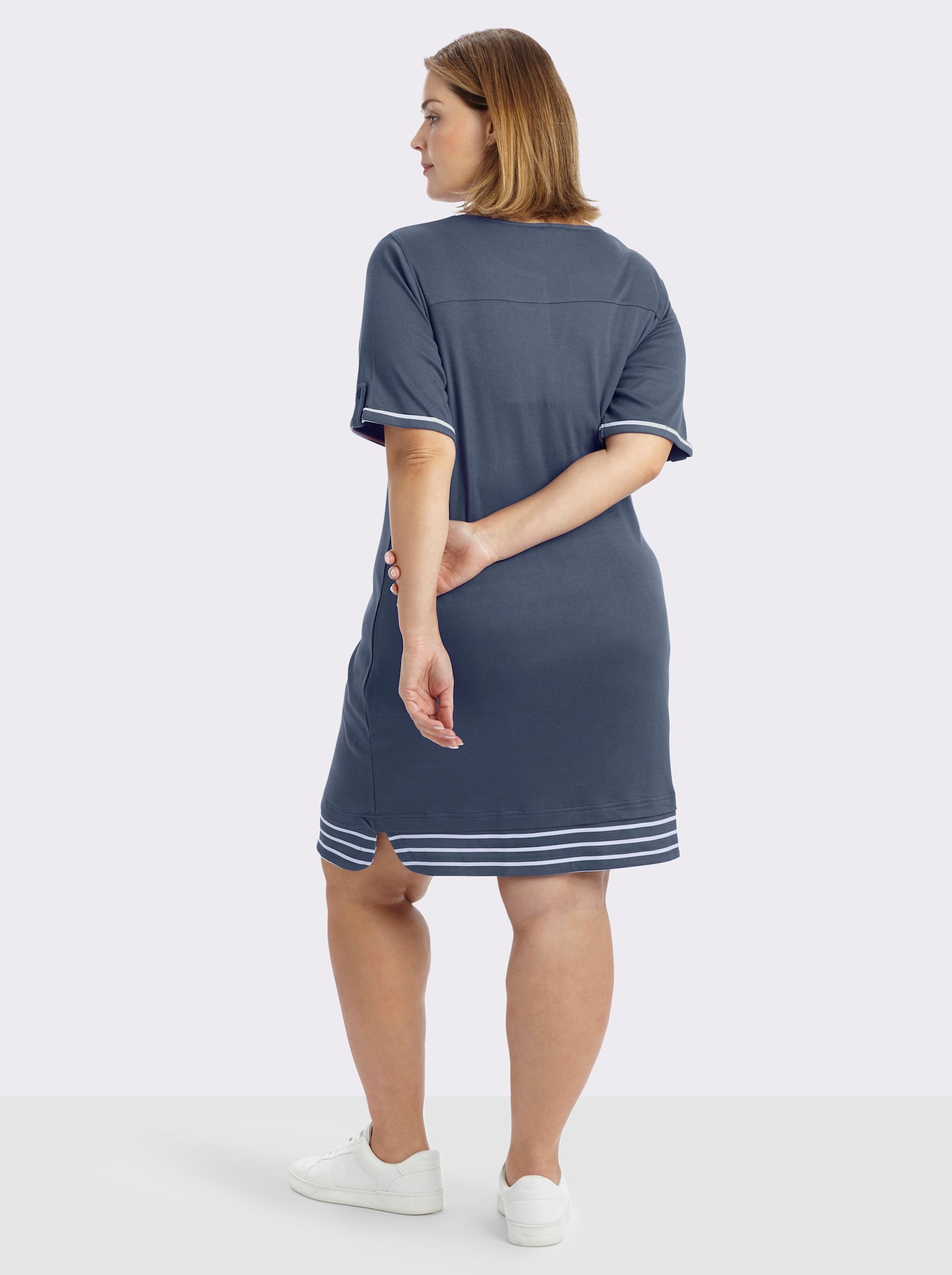 sheego Shirtkleid mit Kontrast-Ringelstoff - rauchblau
