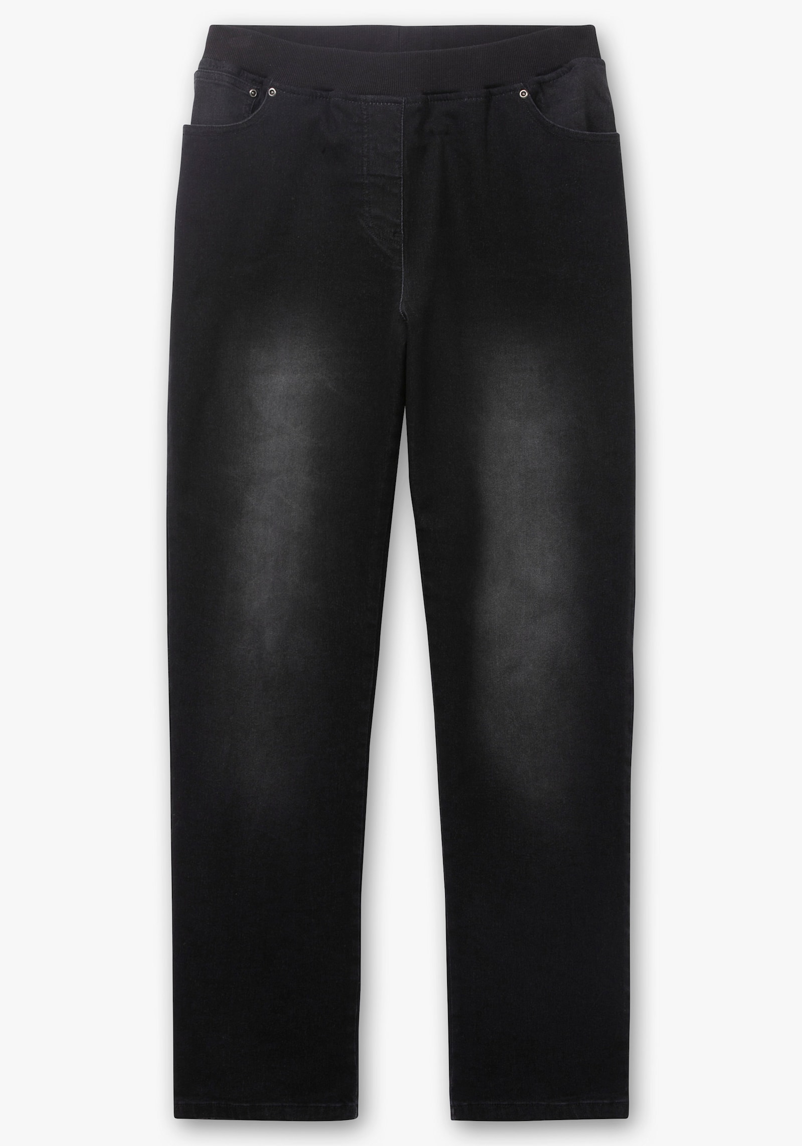 Schlupfjeans mit geripptem Strick-Dehnbund - black-denim