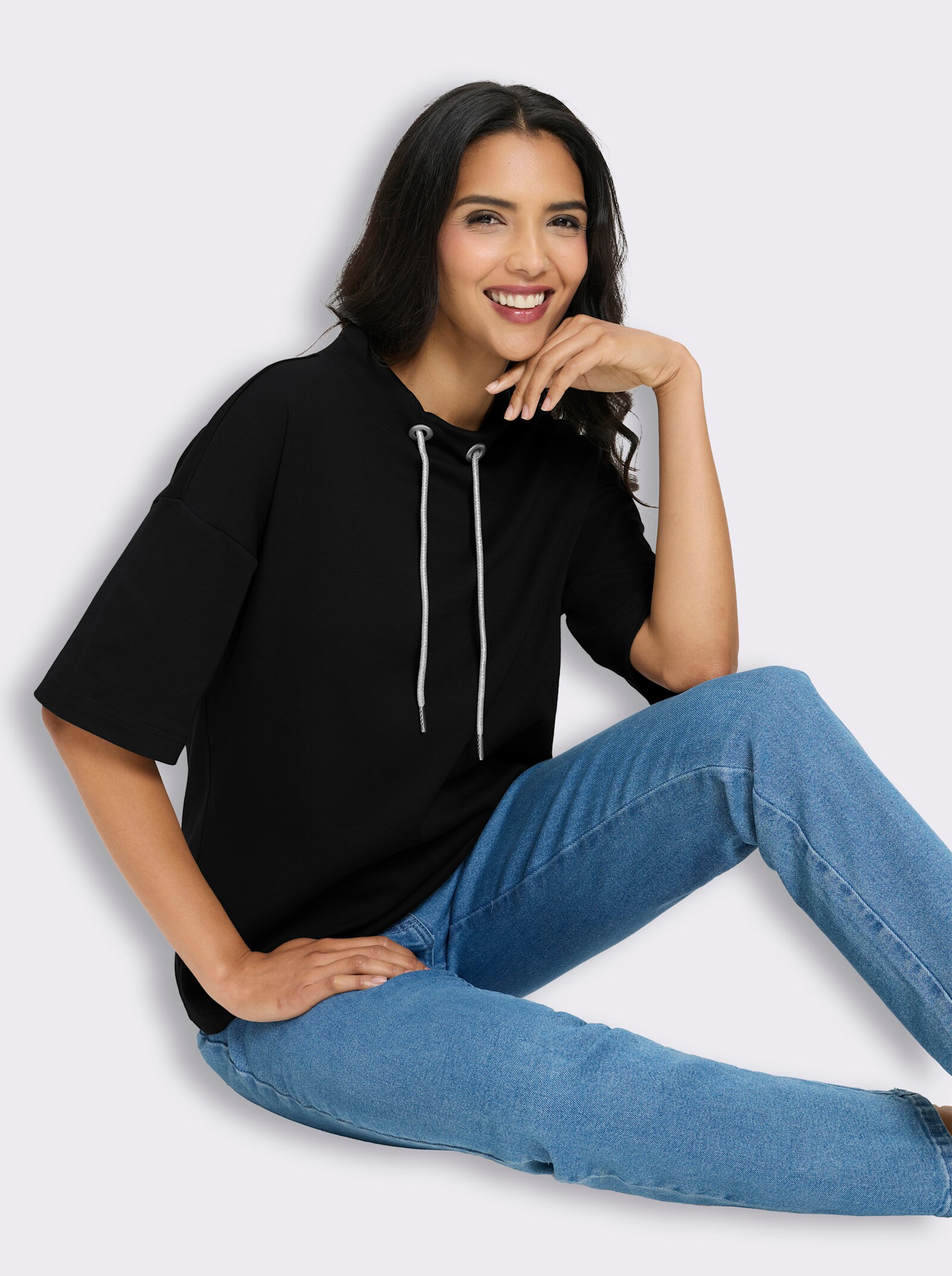 Longsweatshirt mit Kapuze - schwarz