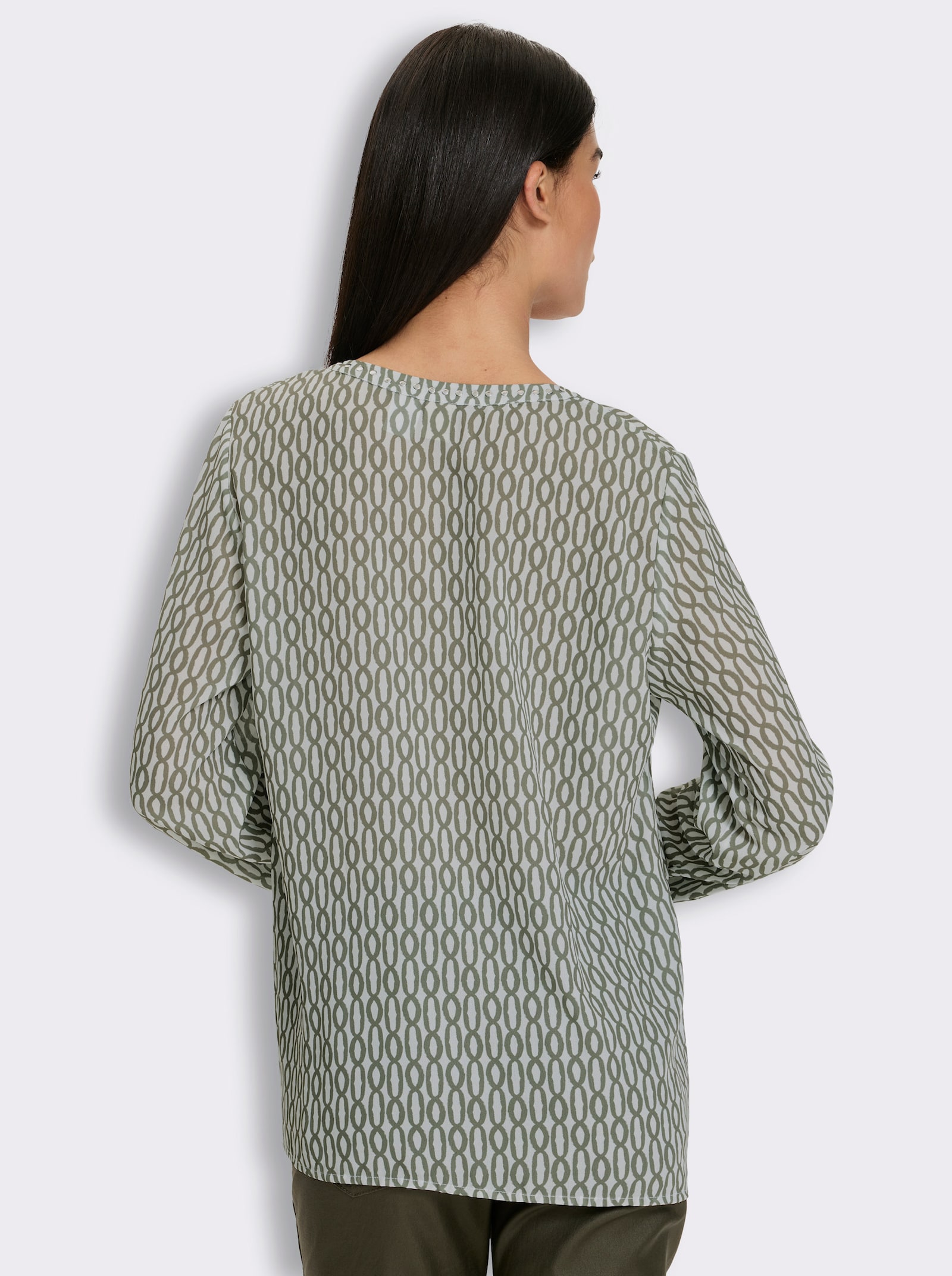 heine Druckbluse mit Ziernieten - ecru-khaki-bedruckt