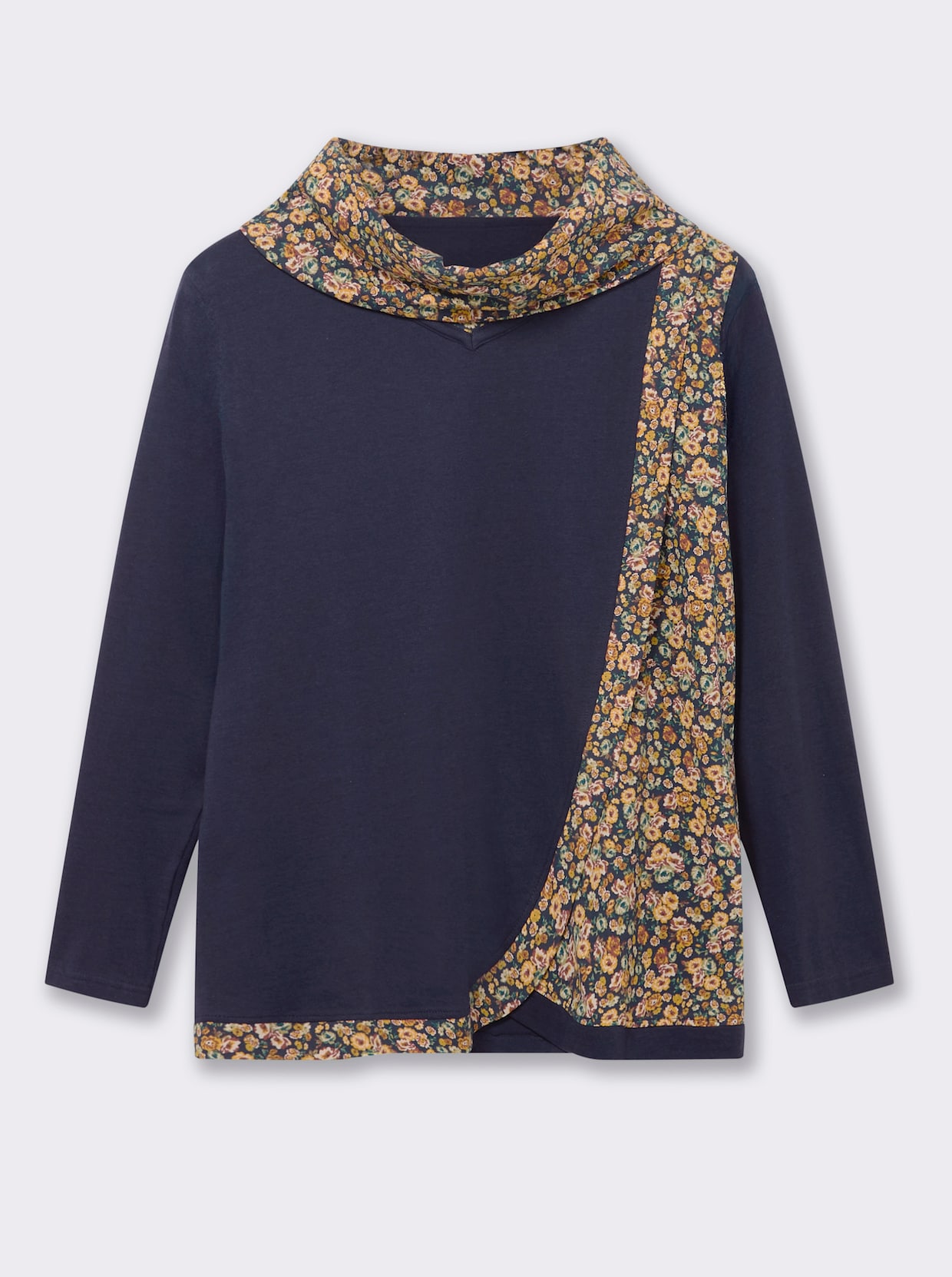 Rollkragenshirt in Wickel-Optik - marine-ocker-gemustert