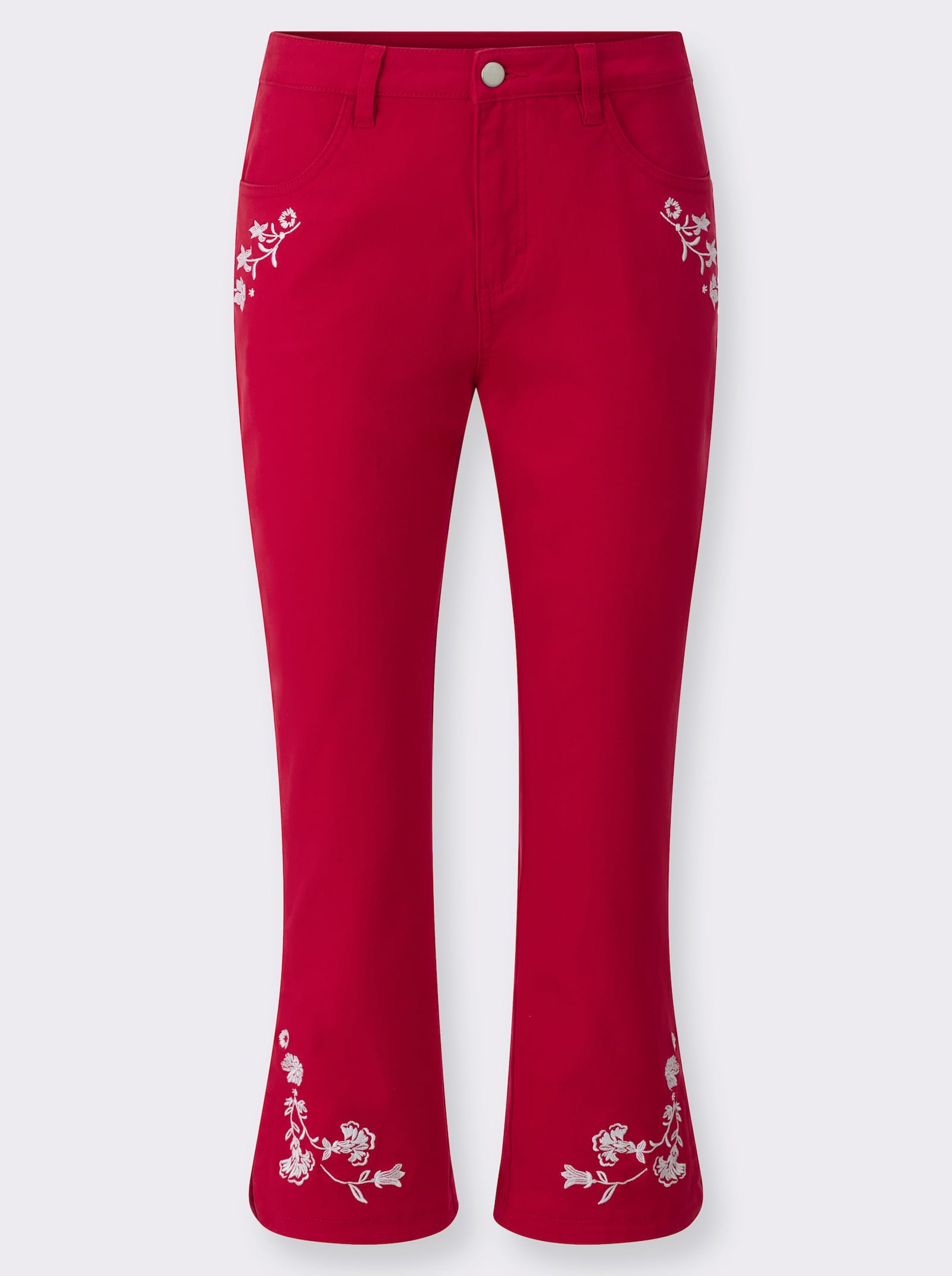 7/8 džíny s květinovou výšivkou - červená