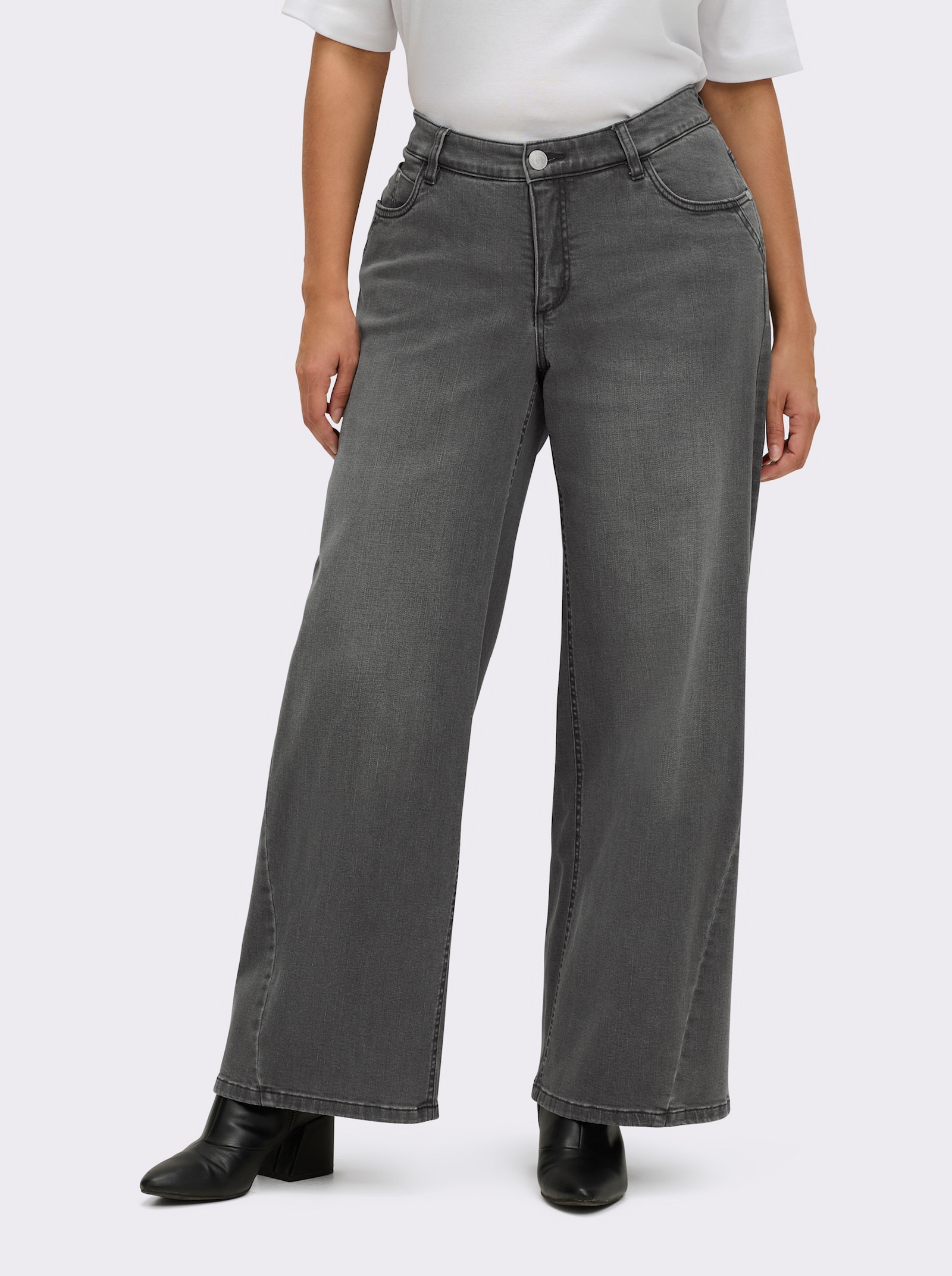 sheego Jeans mit weitem Bein und Knopflochgummi - stone-grey-denim