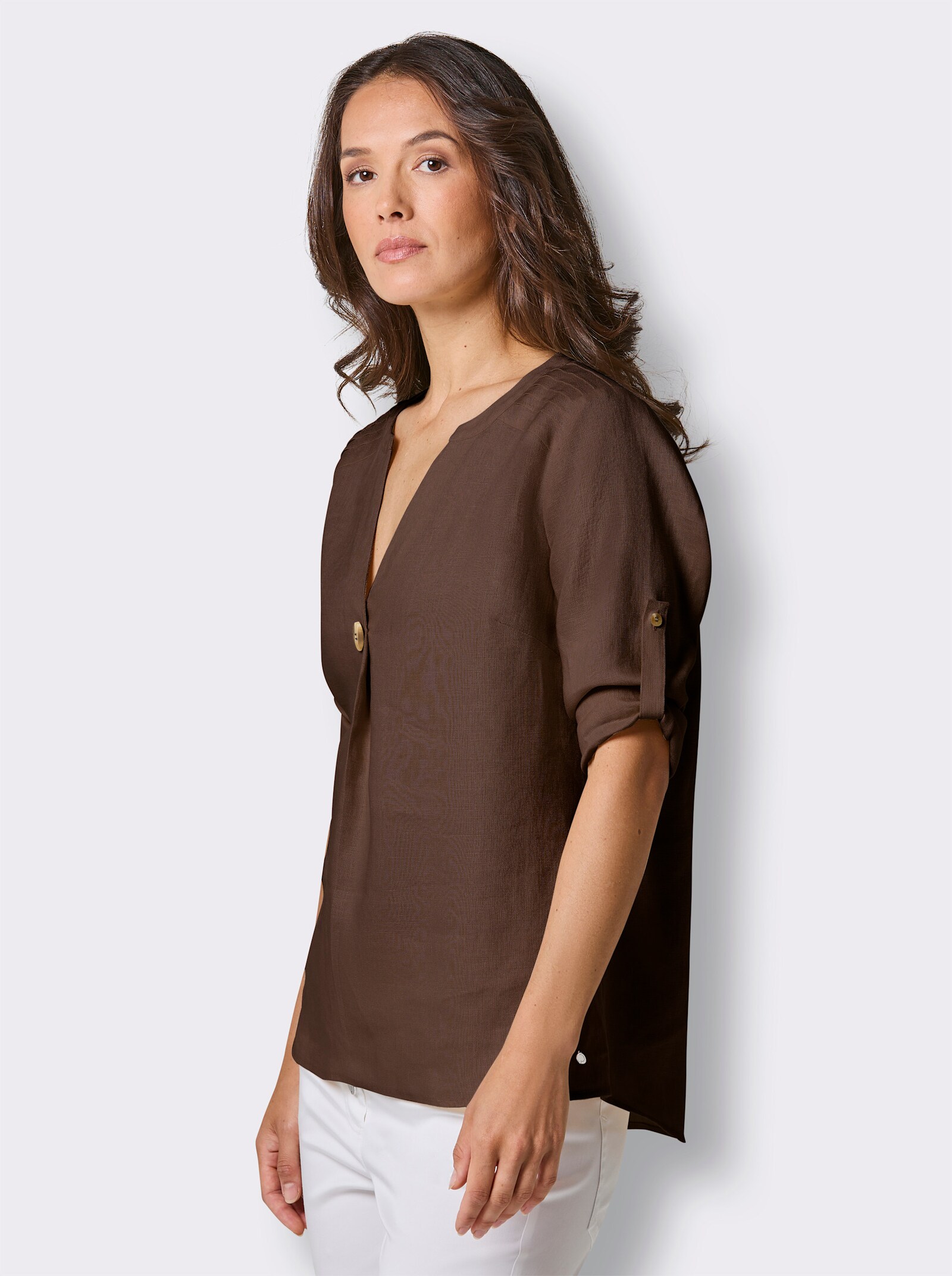 CREATION L PREMIUM Longbluse mit Falte - schoko-meliert