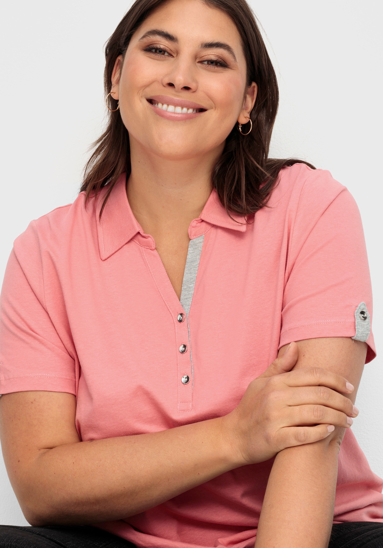 Poloshirt mit Kontrasten - flamingo