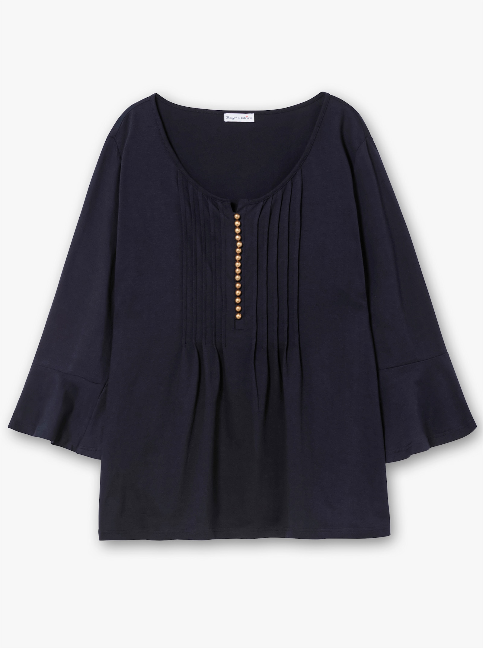 sheego by Joe Browns Shirt met 3/4-mouwen, biezen en volants - nachtblauw