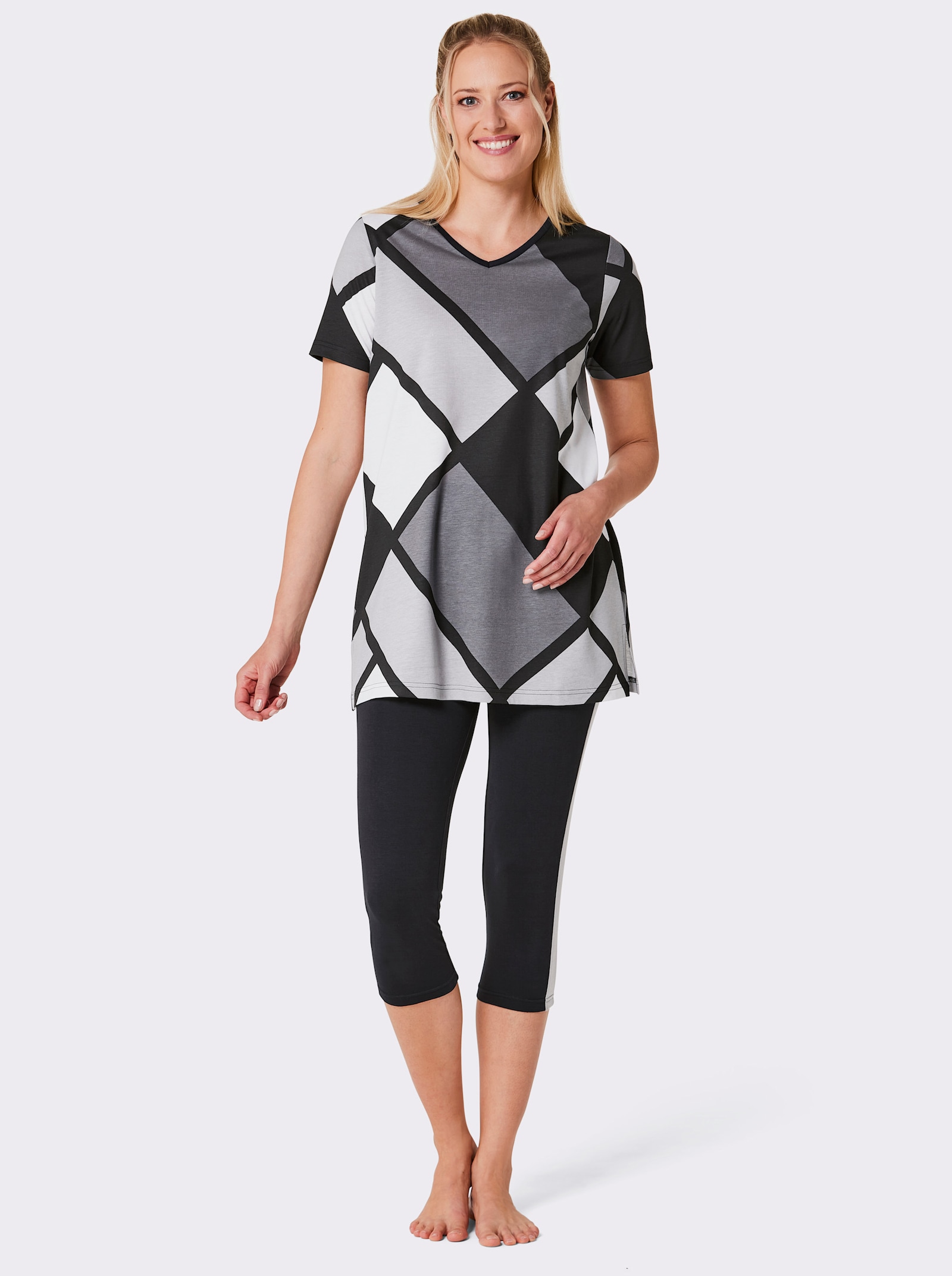 wäschepur Caprianzug mit Grafik-Dessin - schwarz-anthrazit-bedruckt