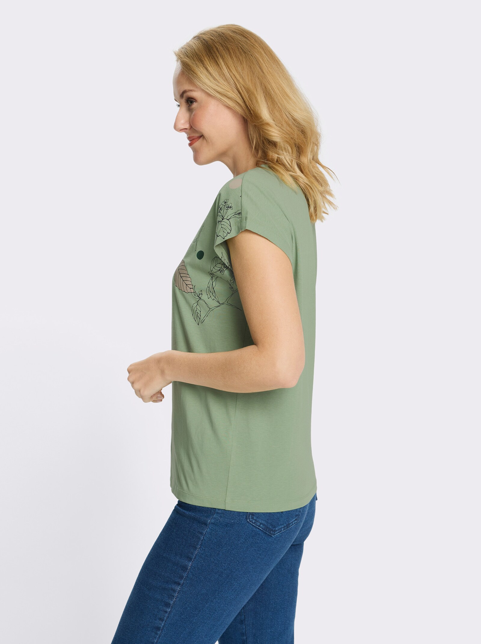 Rundhalsshirt mit platziertem Druck - eucalyptus-moos-bedruckt