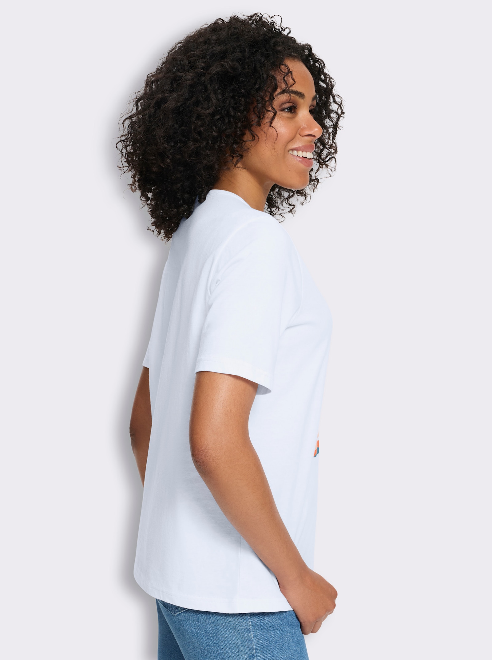 Shirt met korte mouwen en op dessin geplaatste print - wit/apricot