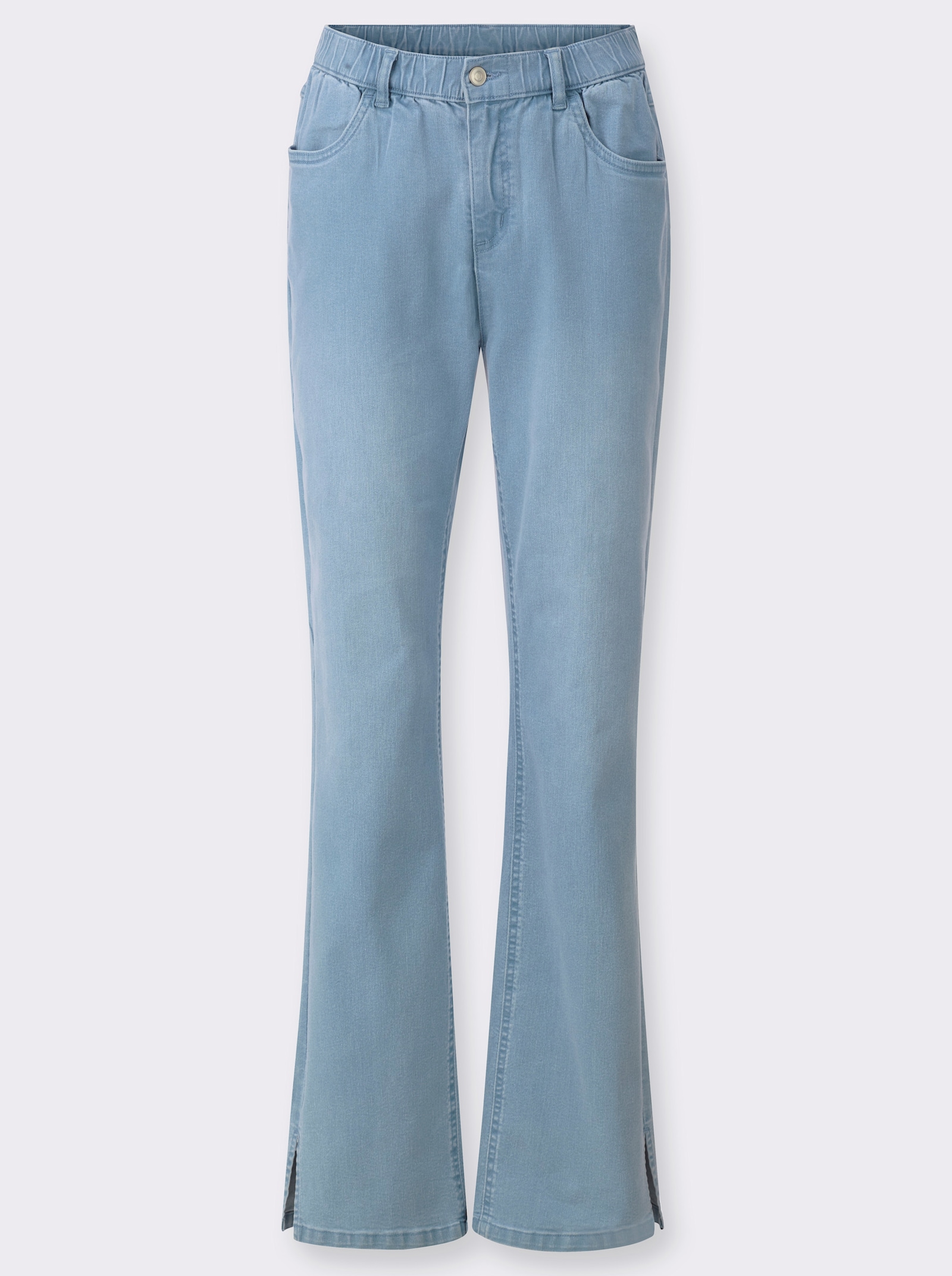 Jeans mit weitem Bein und Schlitz - blue-bleached