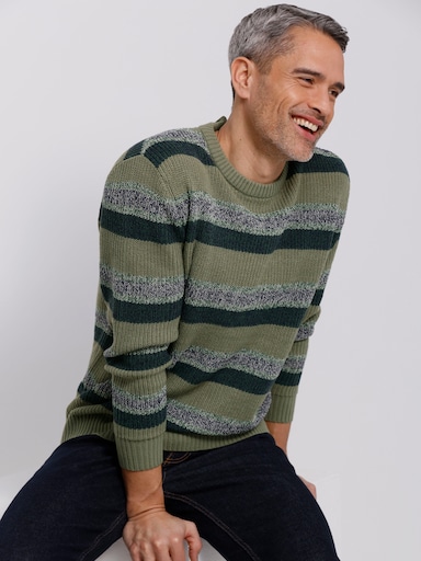 Rundhalspullover im Ringel-Look - khaki-marine-gemustert