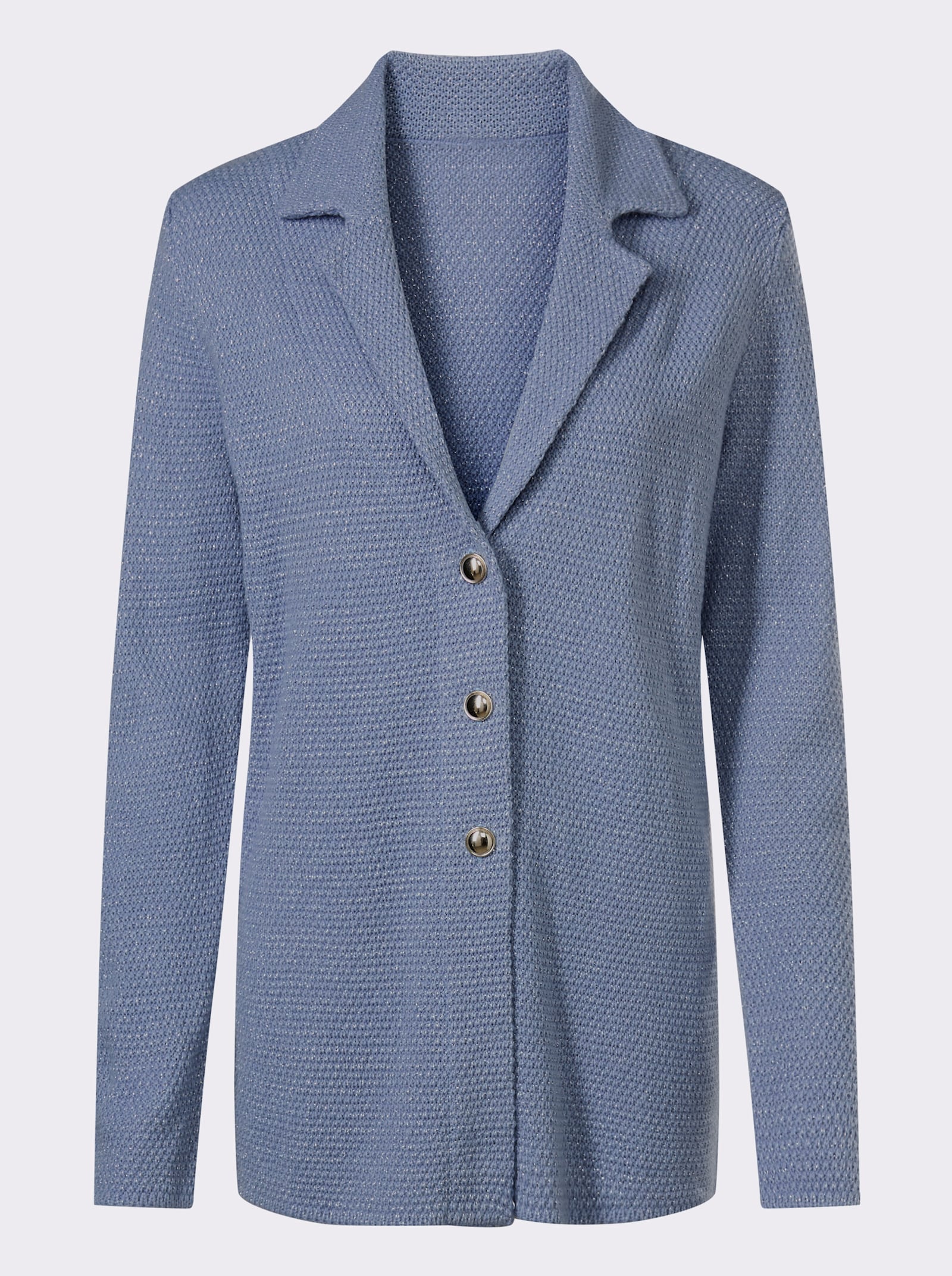 Strickjacke mit silberfarbigem Glanzgarn - taubenblau