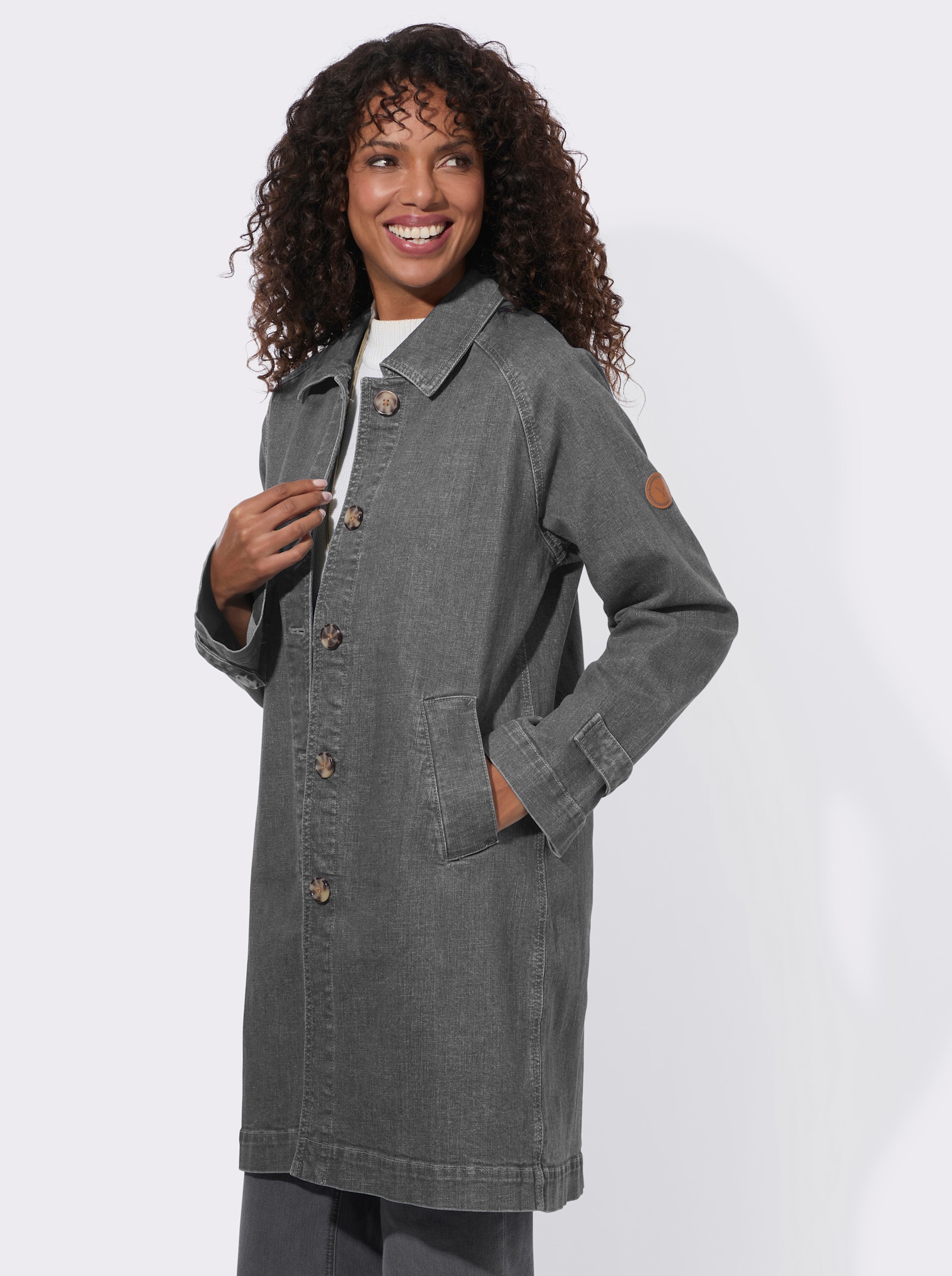 Kurzmantel aus weichem Denim - stone-grey-denim