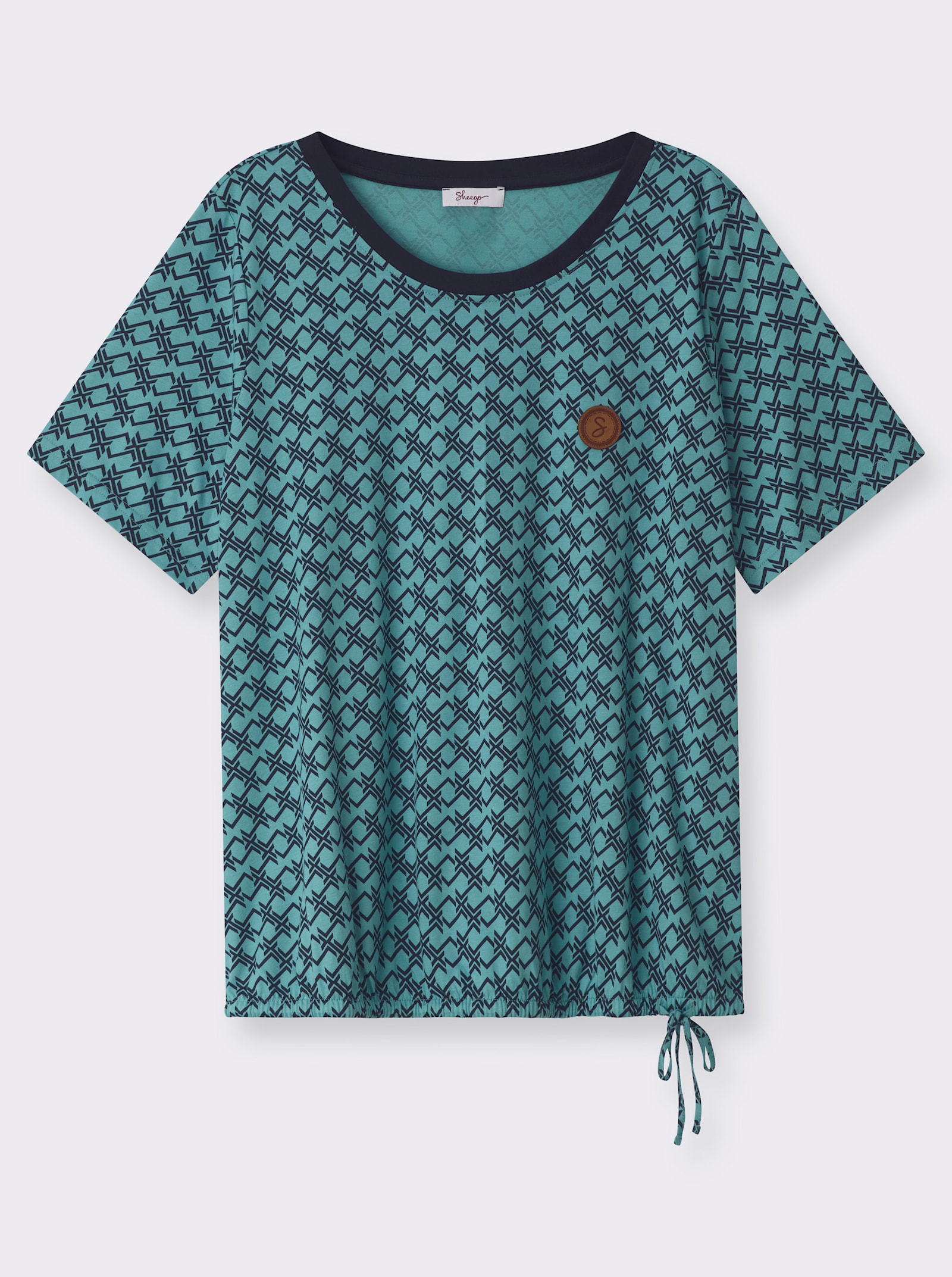 sheego Shirt mit Grafikprint und Gummizug am Saum - ozean-tiefblau-bedruckt