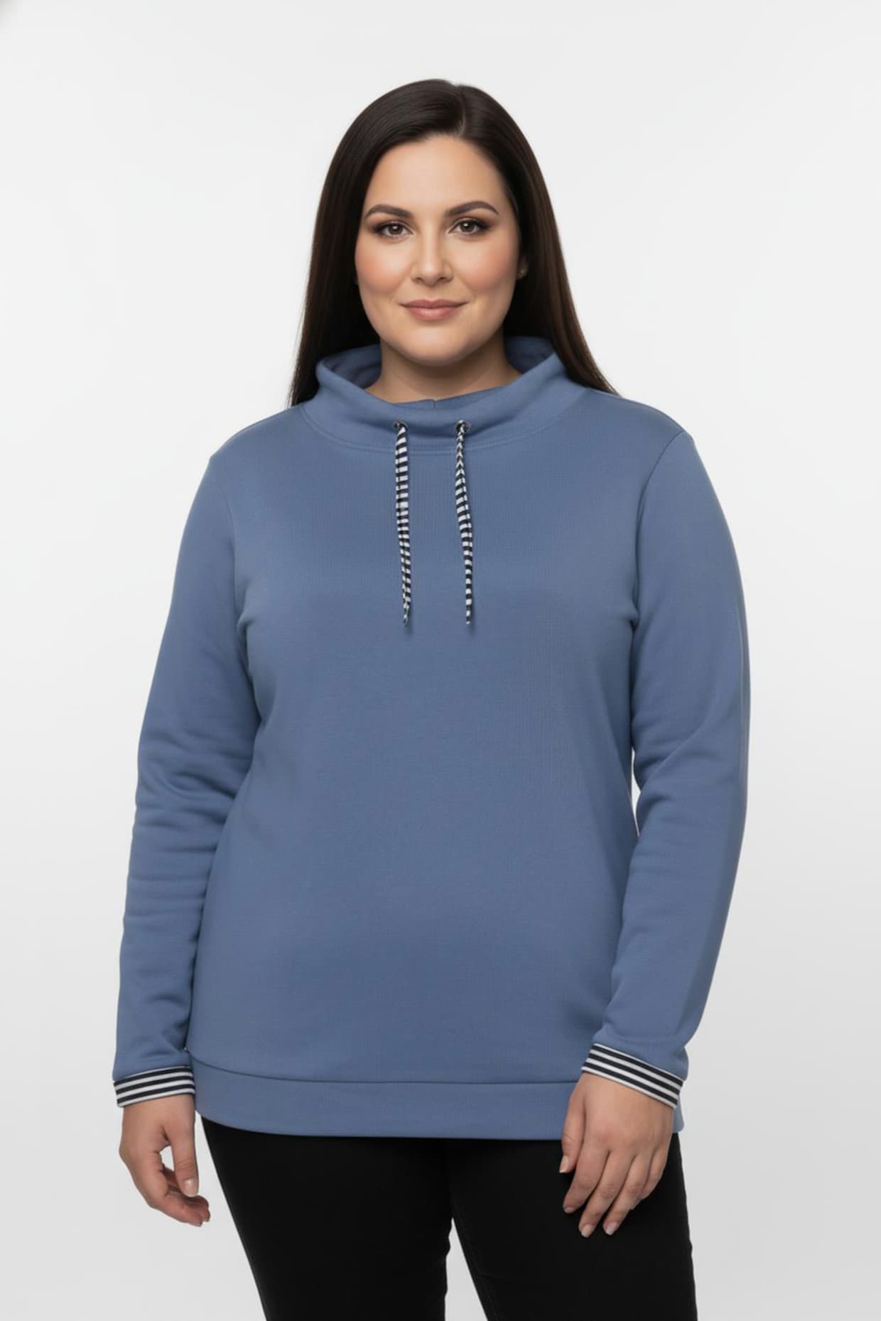 Sweatshirt mit gestreiftem Bindeband - mittelblau