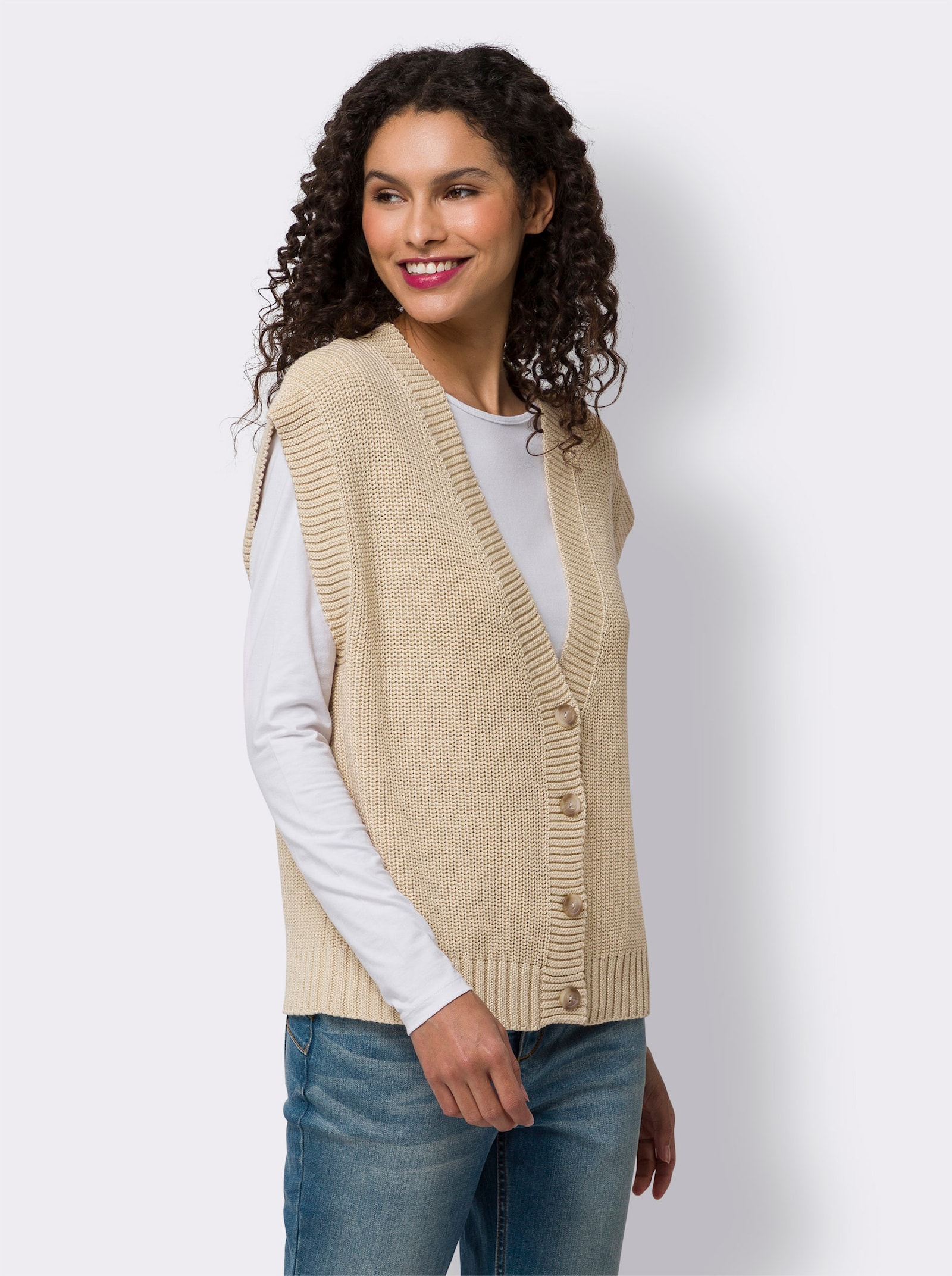 heine Strickweste mit Glanzgarn - sand