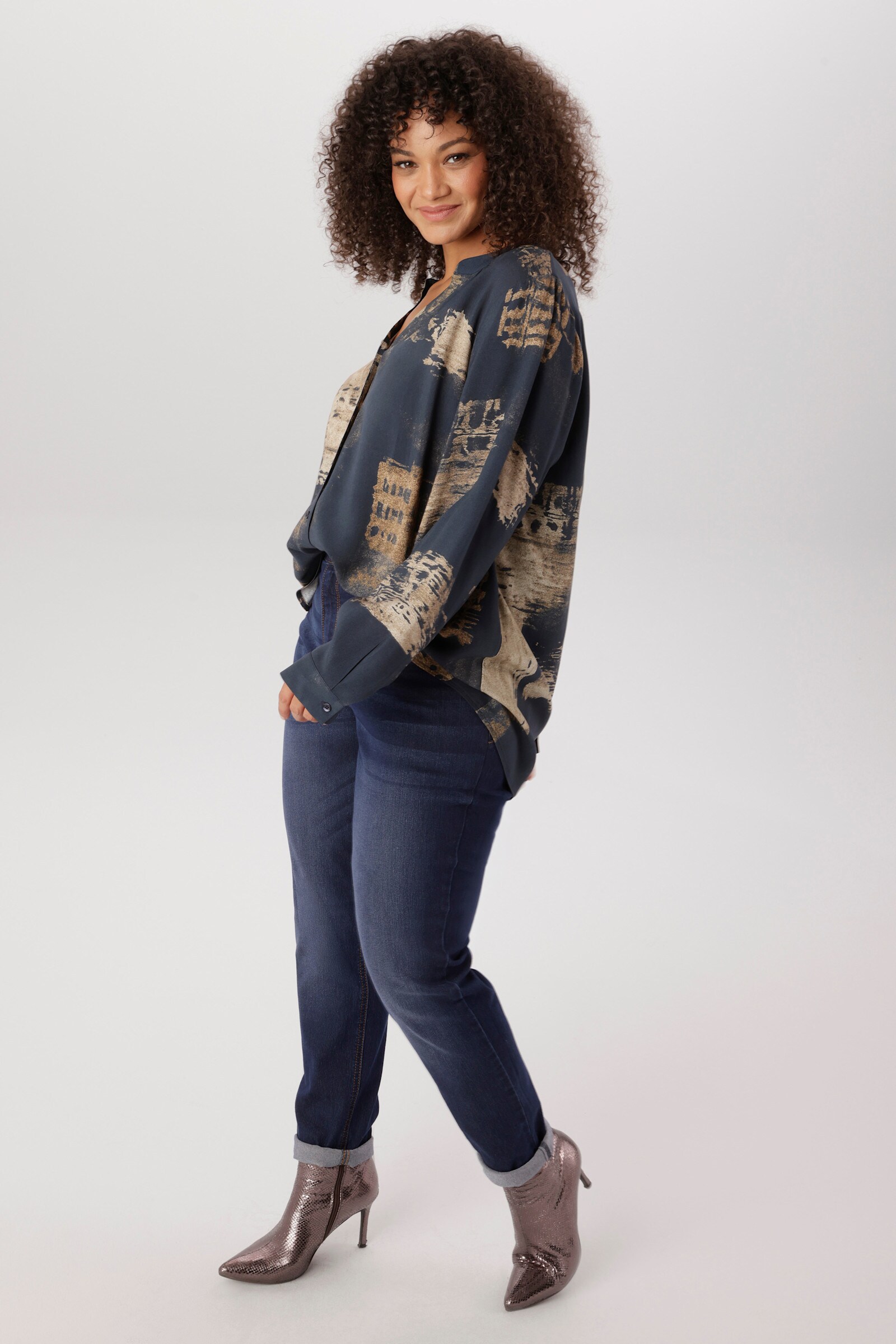 Aniston PLUS Longbluse - grau-bedruckt