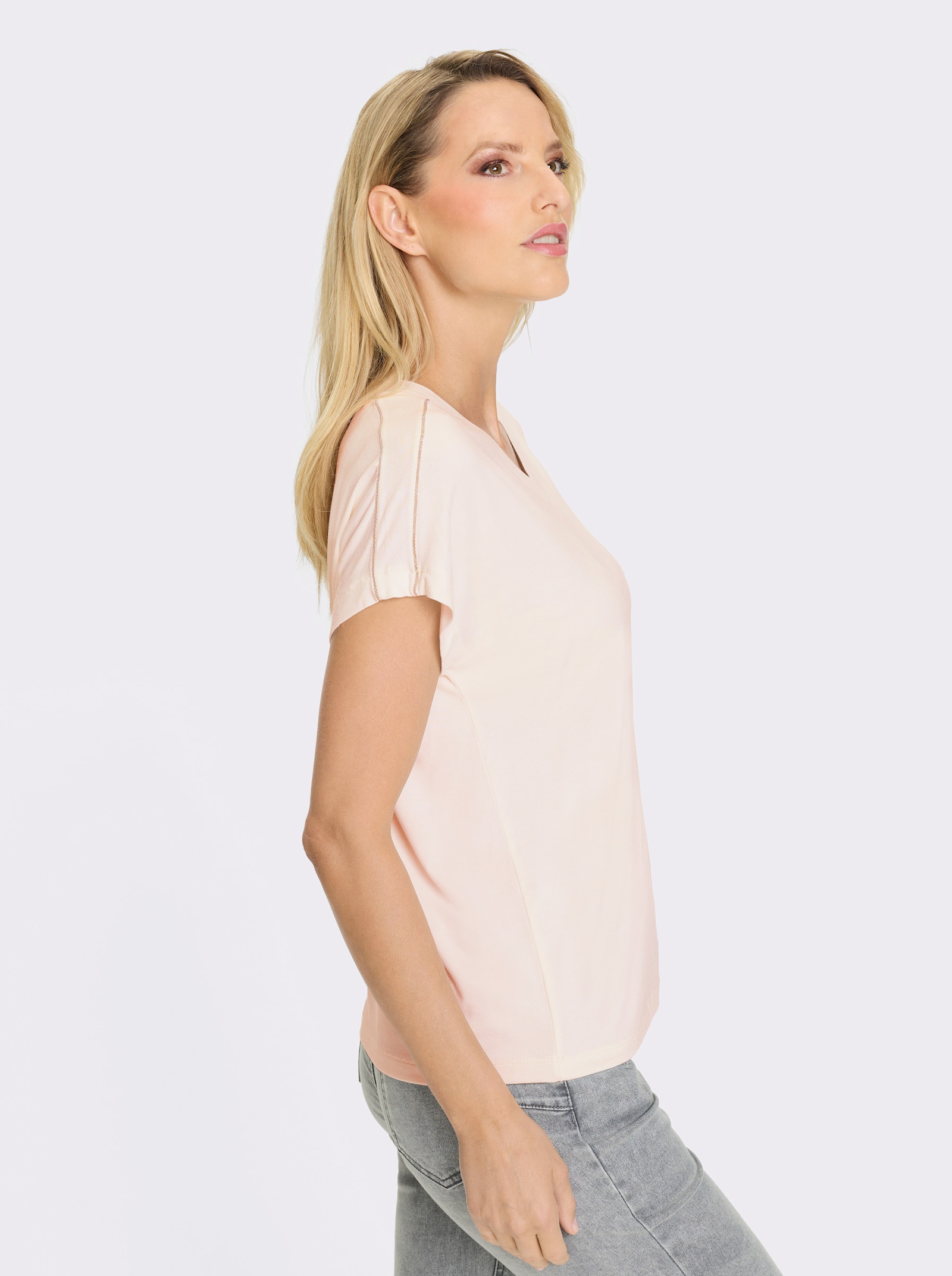 heine Kurzarmshirt mit Zierperlen - ecru