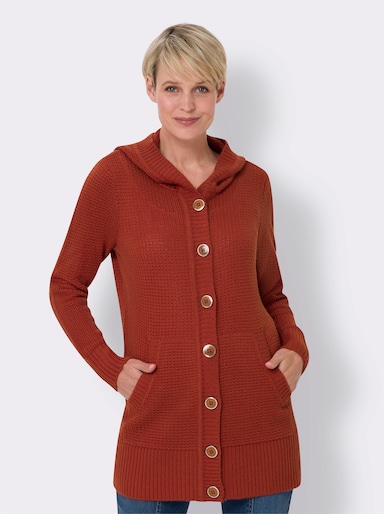 Kapuzenstrickjacke - rostrot