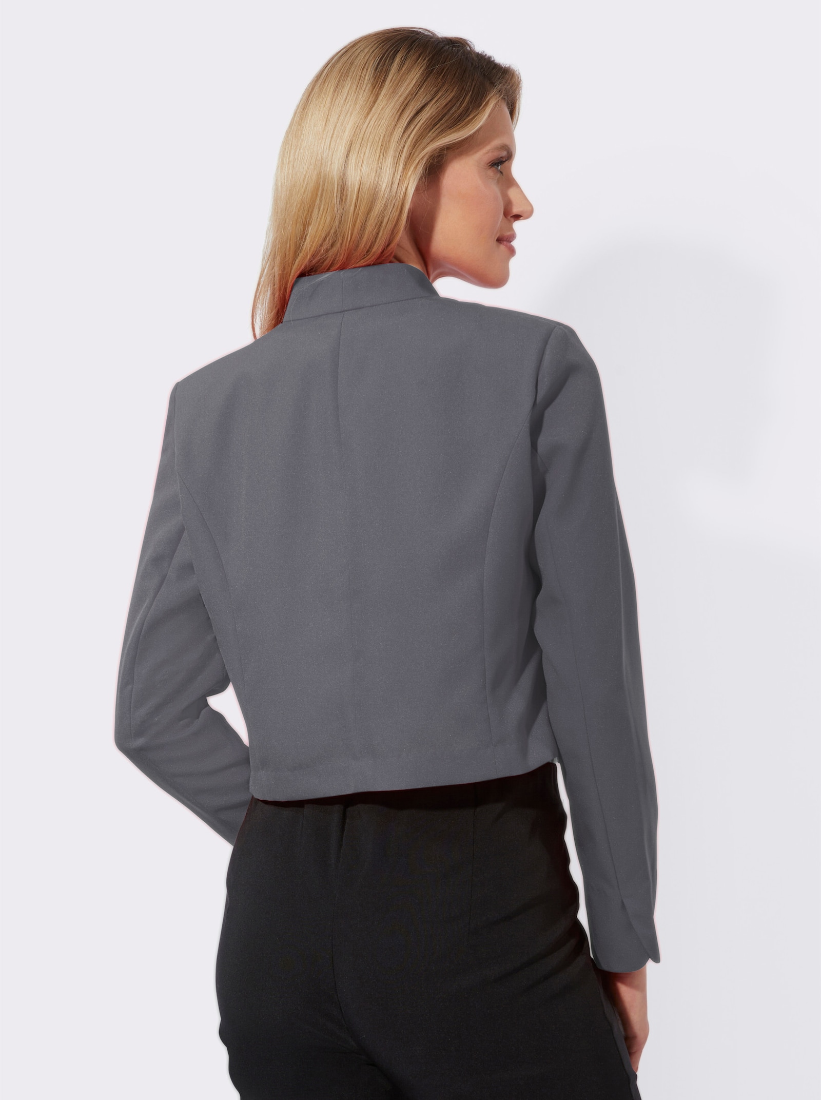 Bolerojacke mit Wellenabschluss, Stehkragen - grau
