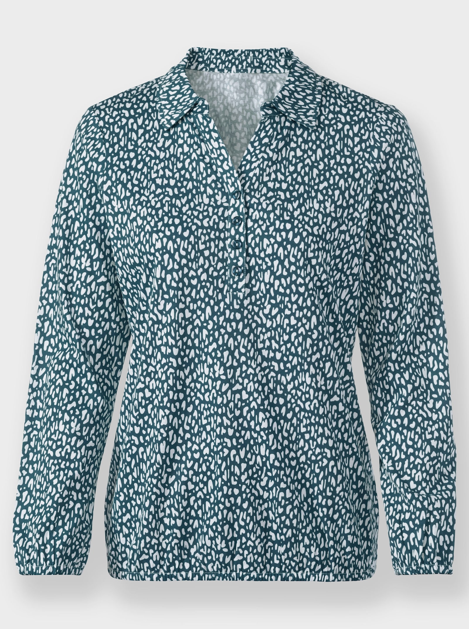 Langarmshirt mit Gummibündchen, bedruckt - petrol-weiß-bedruckt
