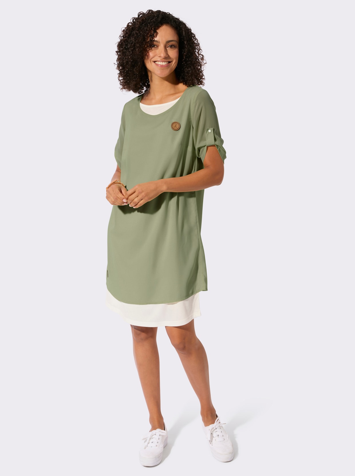 Webkleid - khaki-ecru