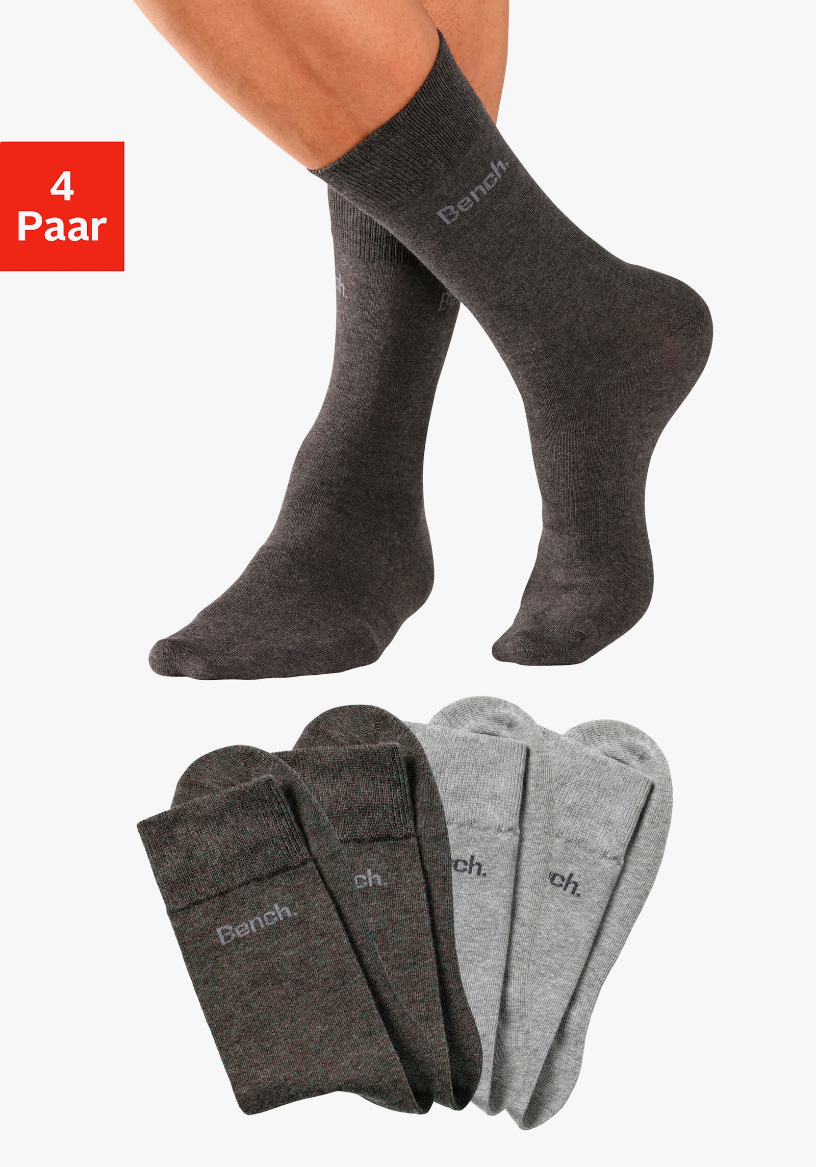 Bench. Basicsocken - 2x anthrazit-meliert, 2x grau-meliert