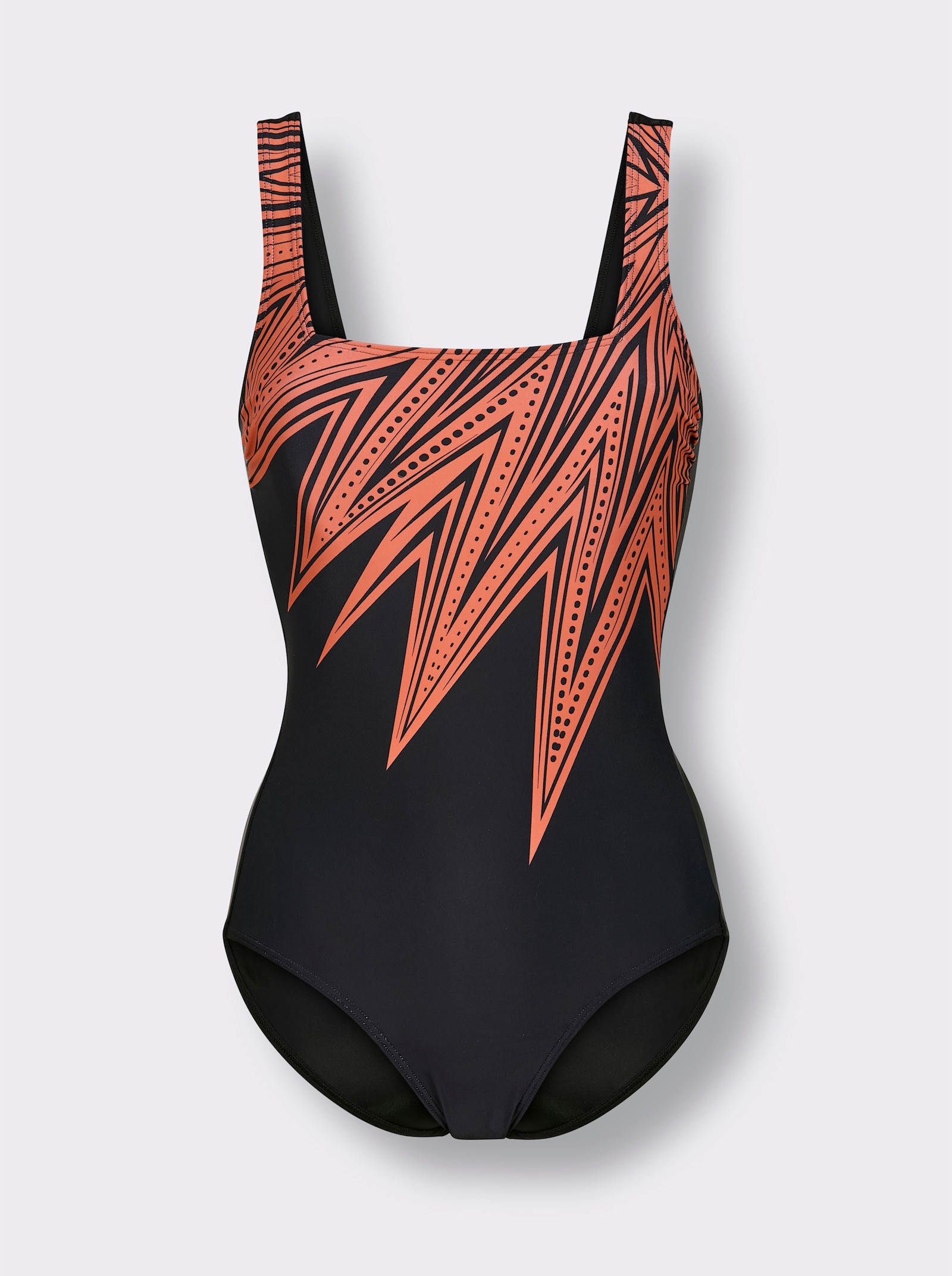 feel good Badeanzug mit Druckmuster - schwarz-papaya