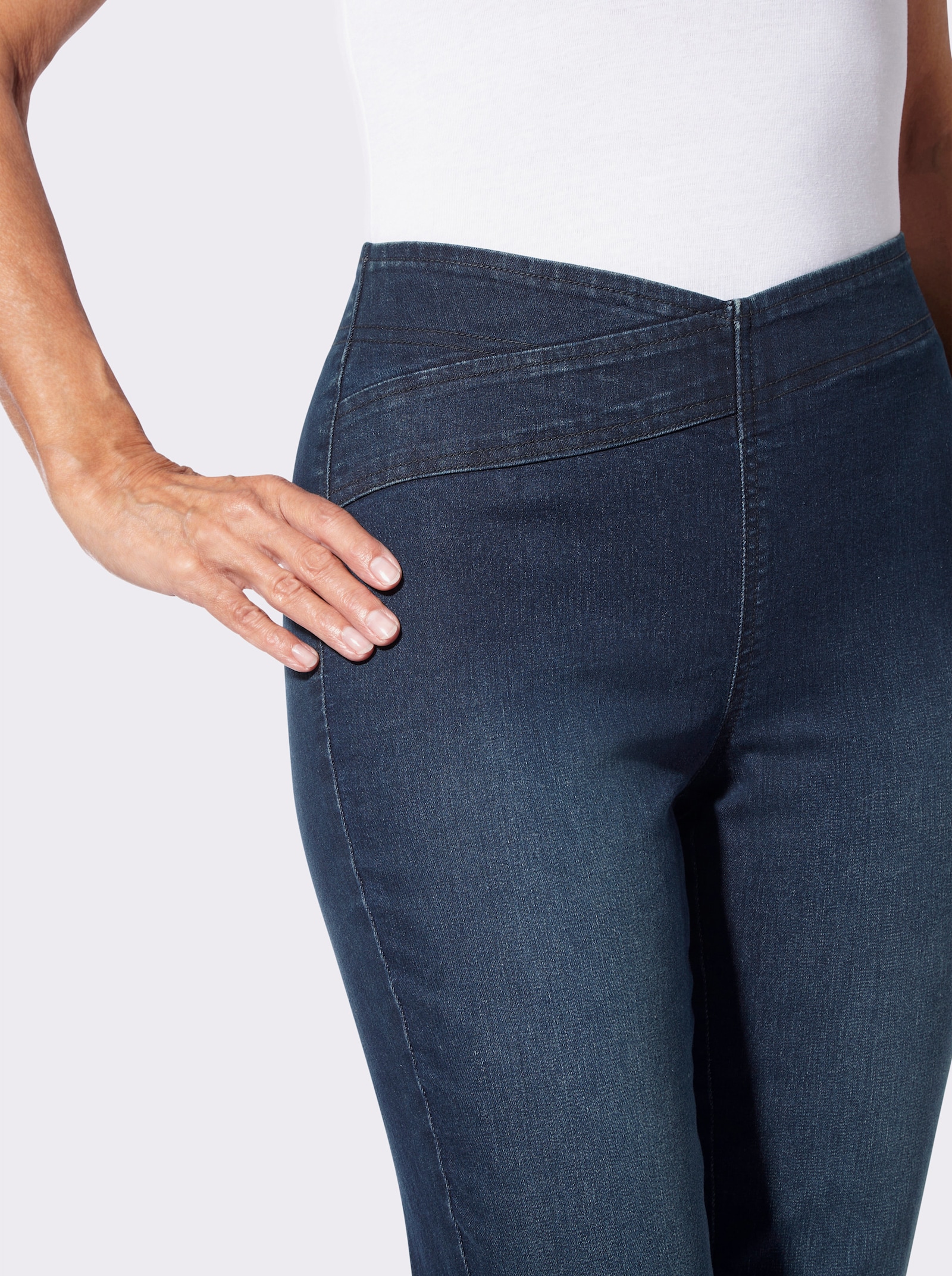 Jeans mit überlappendem Dehnbund - dark blue