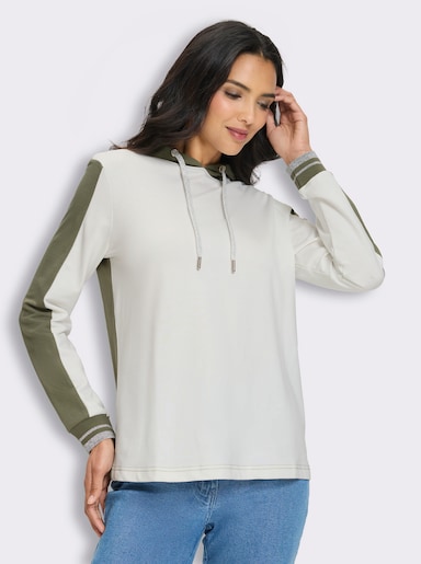 Kapuzensweatshirt mit Glitzer-Akzenten - khaki-ecru